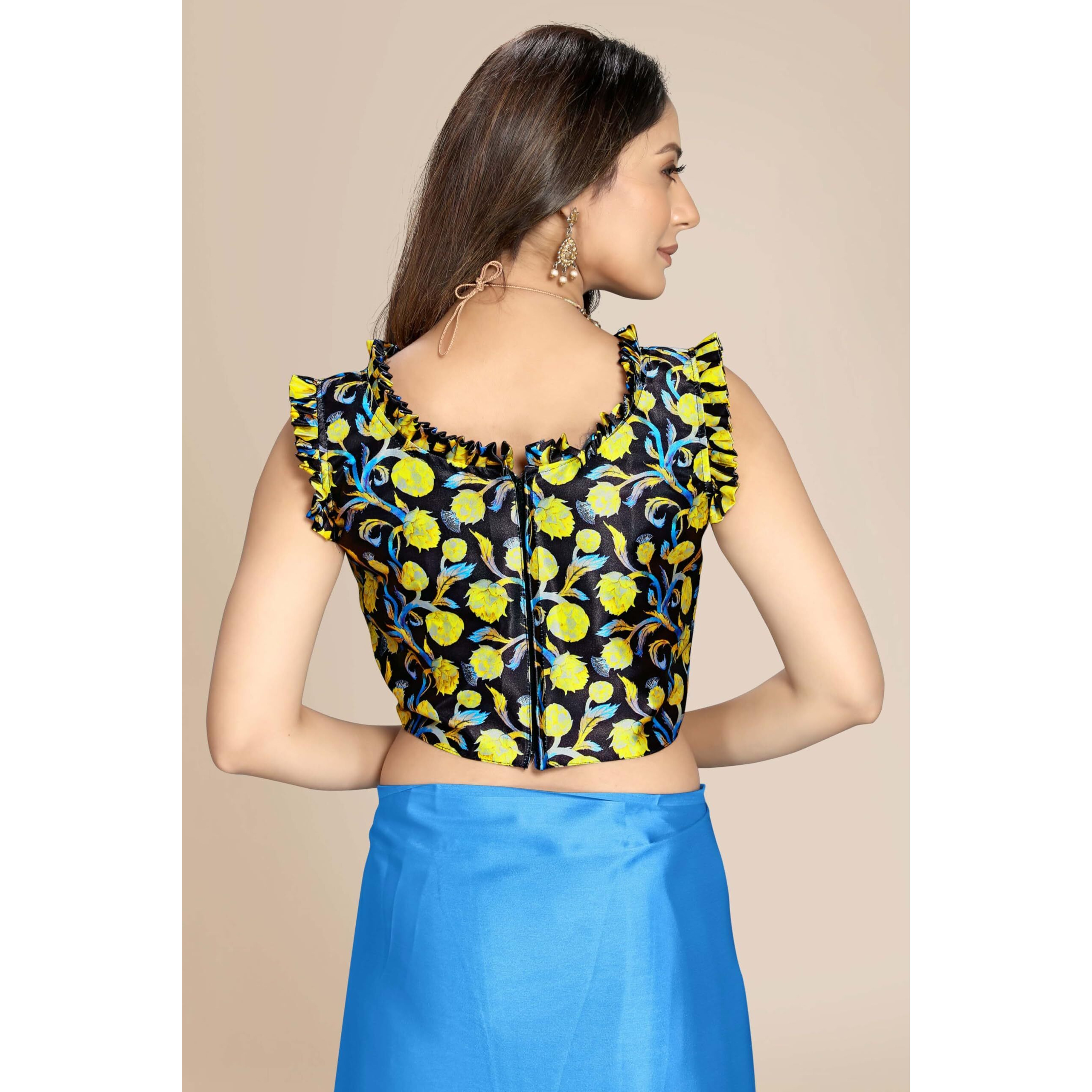 Cloud walker Women Soft Satin Silk Saree With Digital Printed Unstiched Blouse Piece(5.5m Saree +0.8m Blouse Piece). (SKY BLUE)