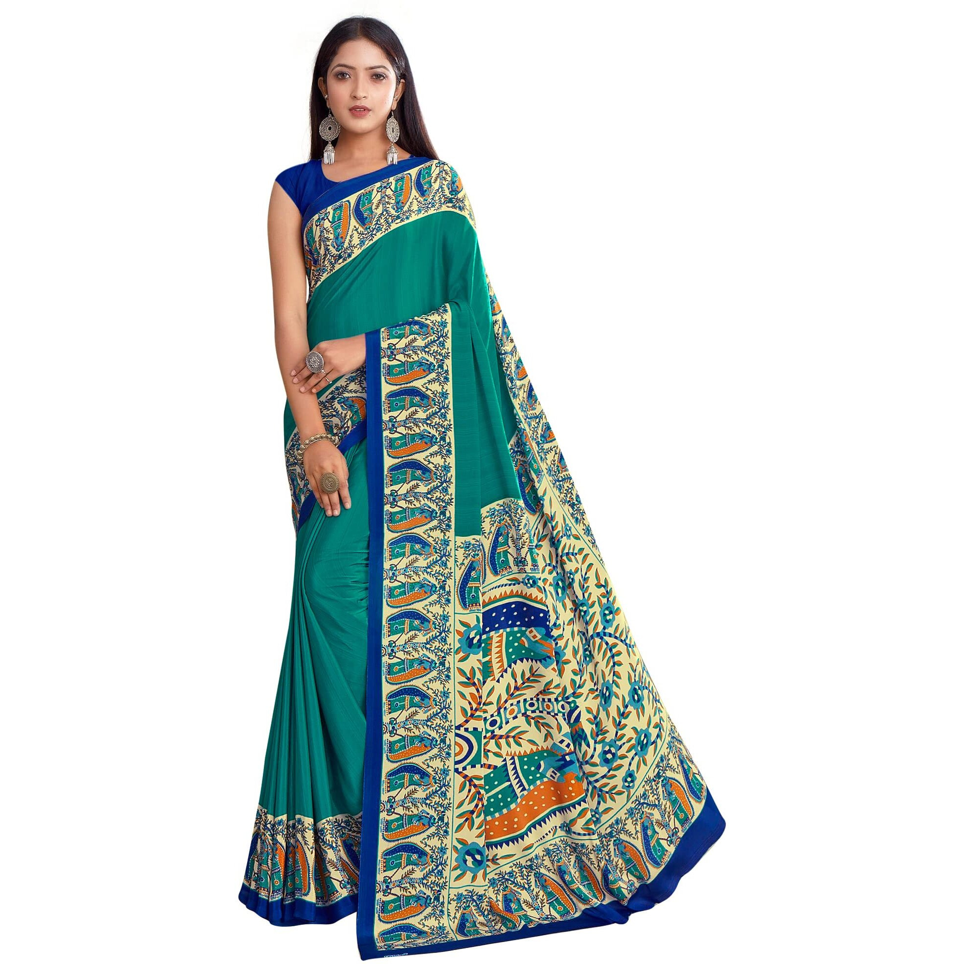 Jaanvi fashion Womens Crepe Saree With Unstitched Blouse Piece(pearl-silk-9009-c)