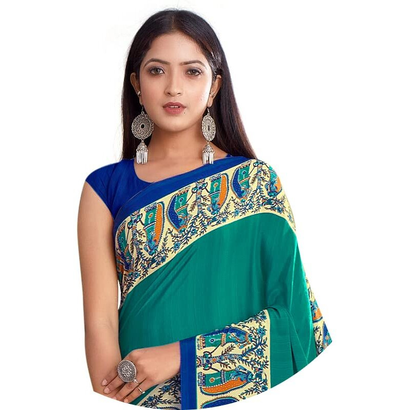 Jaanvi fashion Womens Crepe Saree With Unstitched Blouse Piece(pearl-silk-9009-c)