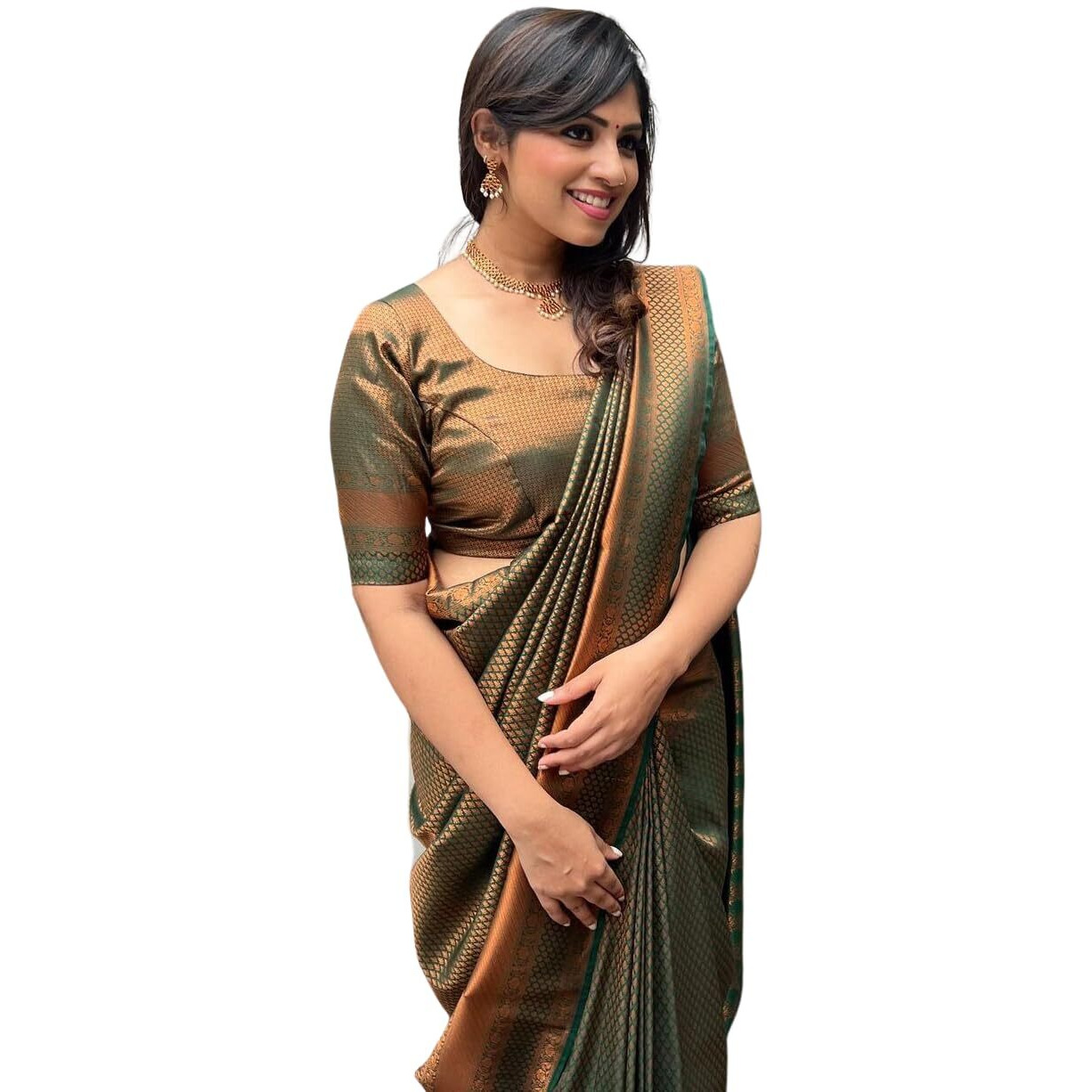 C J Enterprise Womens Banarasi Saree Pure Kanjivaram Silk Saree Soft Design Wear Pattu Sarees Party Latest Cotton With Blouse Piece Kanchipuram for Wedding sadi new Sari 2024 2023 (Taj Green)