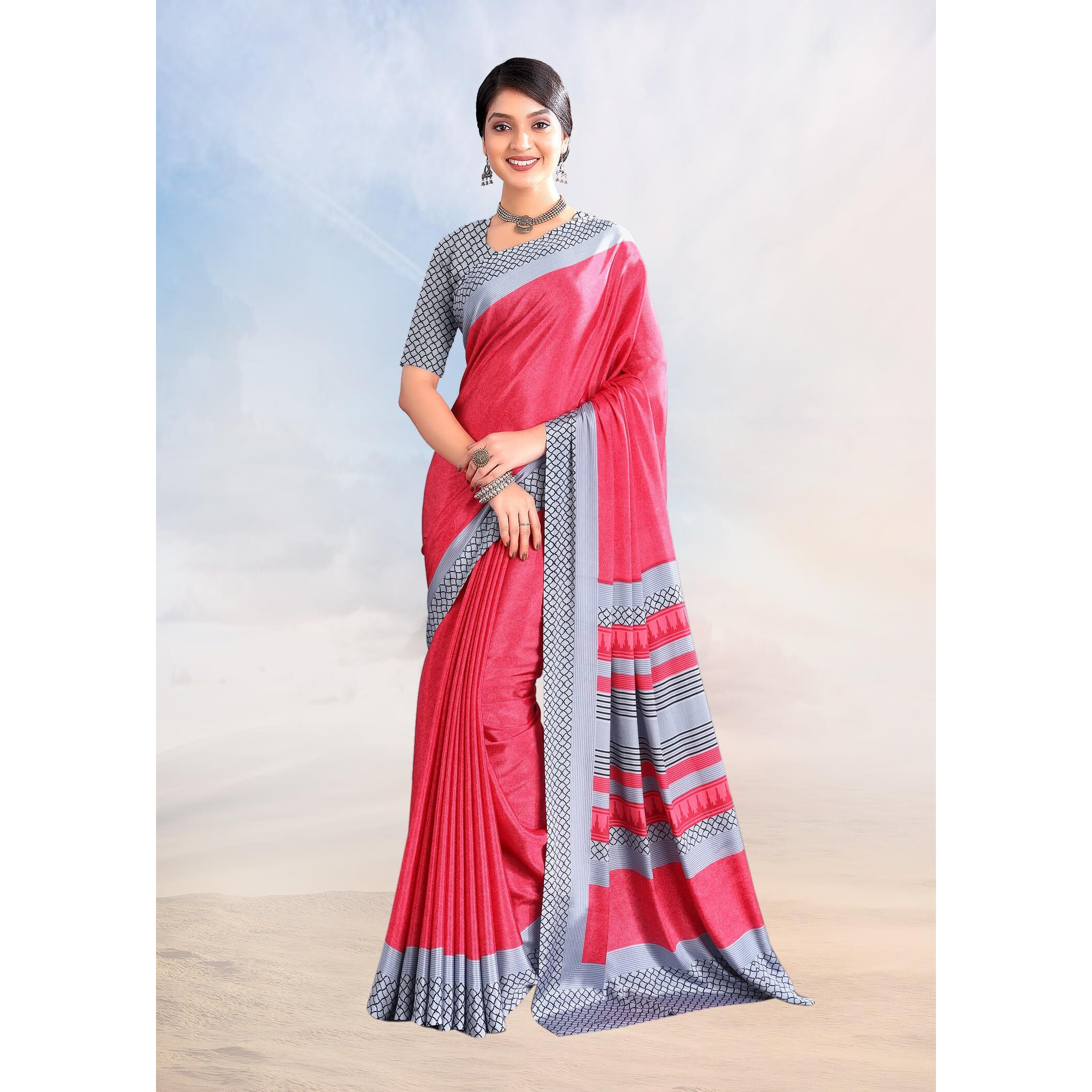 Jaanvi fashion Womens Ethnic Printed Crepe Silk Saree with Blouse Piece