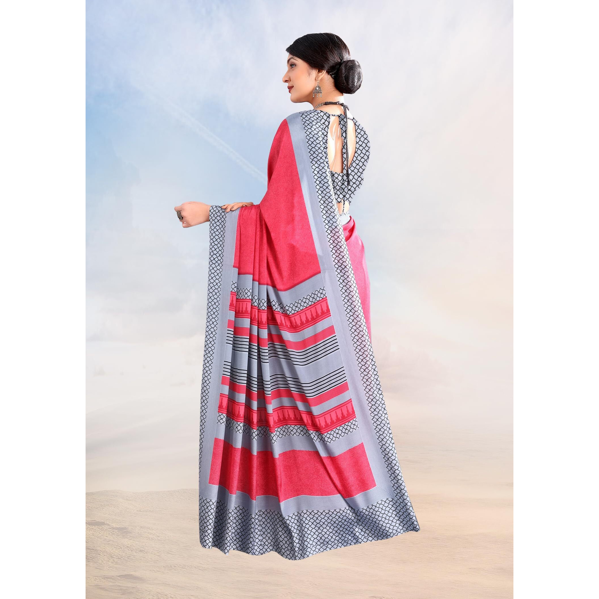 Jaanvi fashion Womens Ethnic Printed Crepe Silk Saree with Blouse Piece