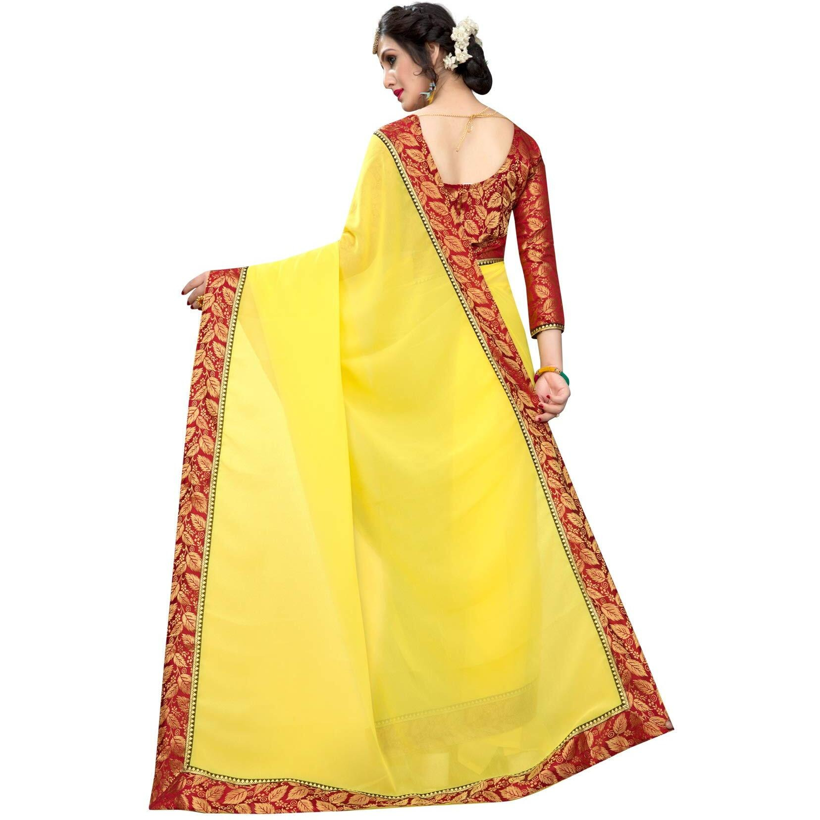 Online Bazaar Womens Jacquard Faux Georgette Saree With Unstitched Blouse Piece (2278_Yellow)