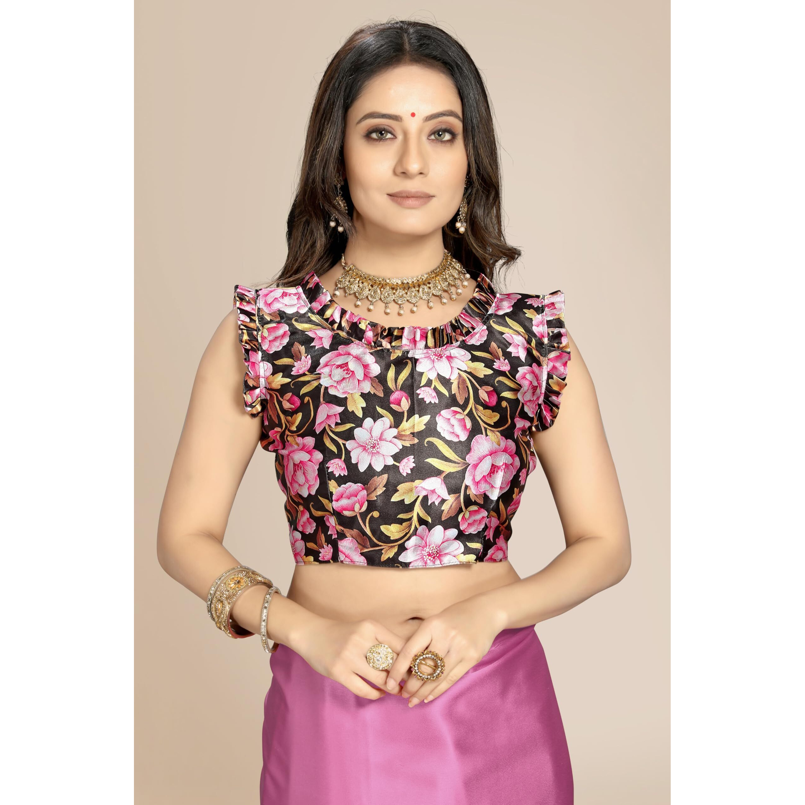 Cloud walker Women Soft Satin Silk Saree With Digital Printed Unstiched Blouse Piece(5.5m Saree +0.8m Blouse Piece). (MAGENTA)