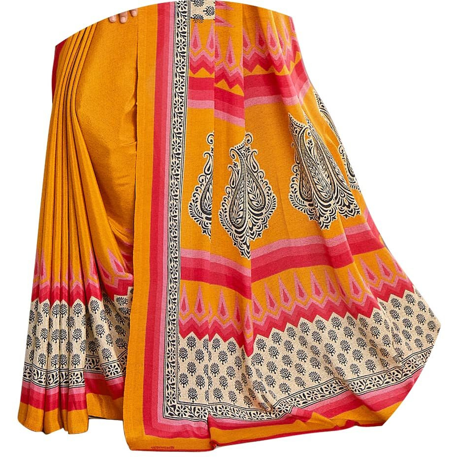 Jaanvi fashion Womens Crepe Saree With Unstitched Blouse Piece(pearl-silk-9011-a)