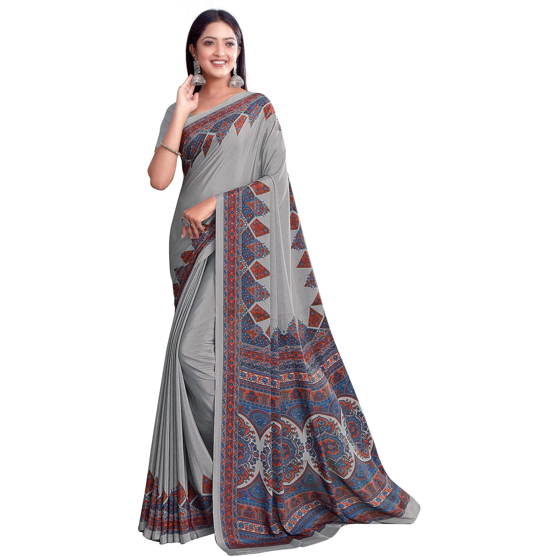 Jaanvi fashion Womens Crepe Saree With Unstitched Blouse Piece(pearl-silk-9012-c)