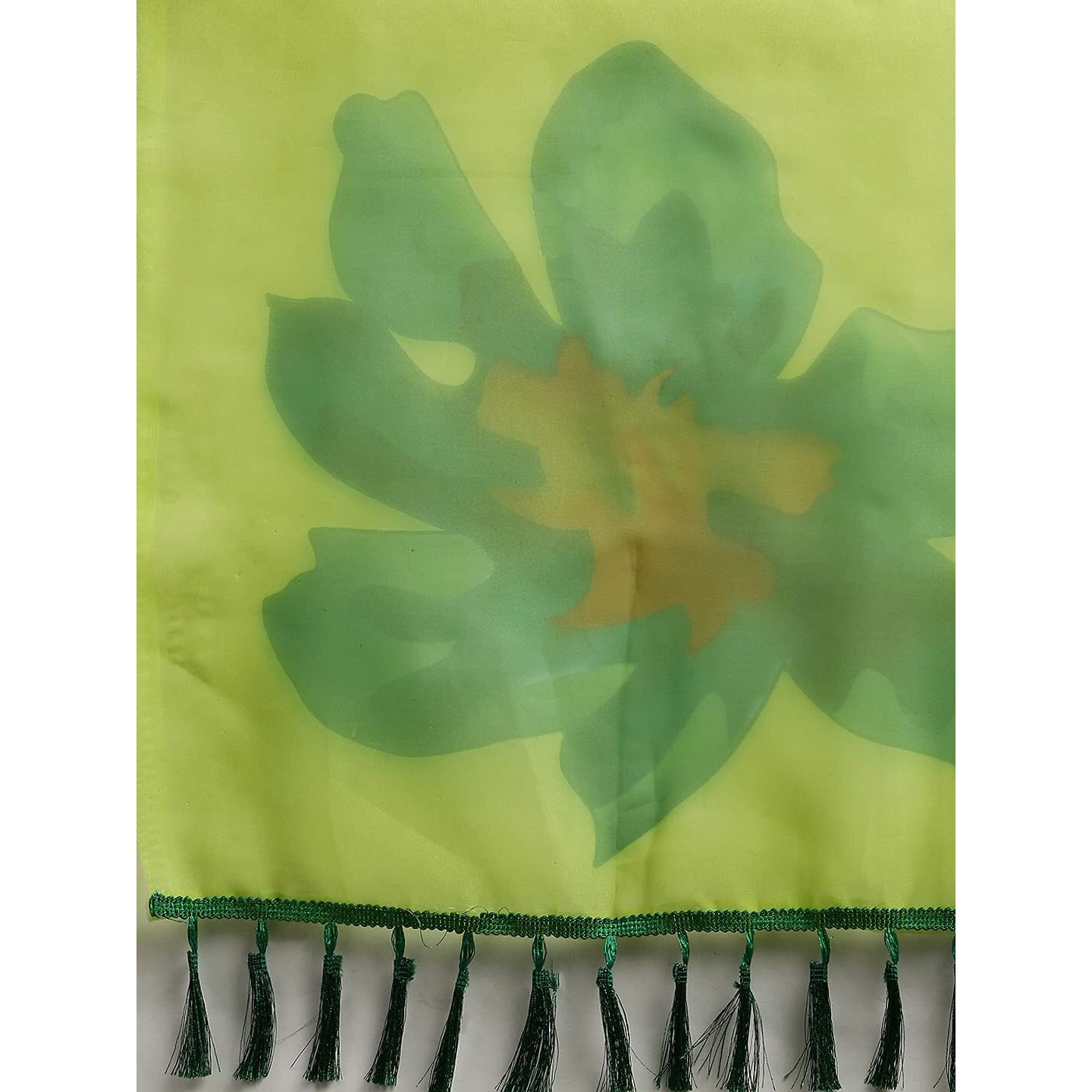 Blissta Womens Lime Green Organza Printed Saree With Unstitched Blouse