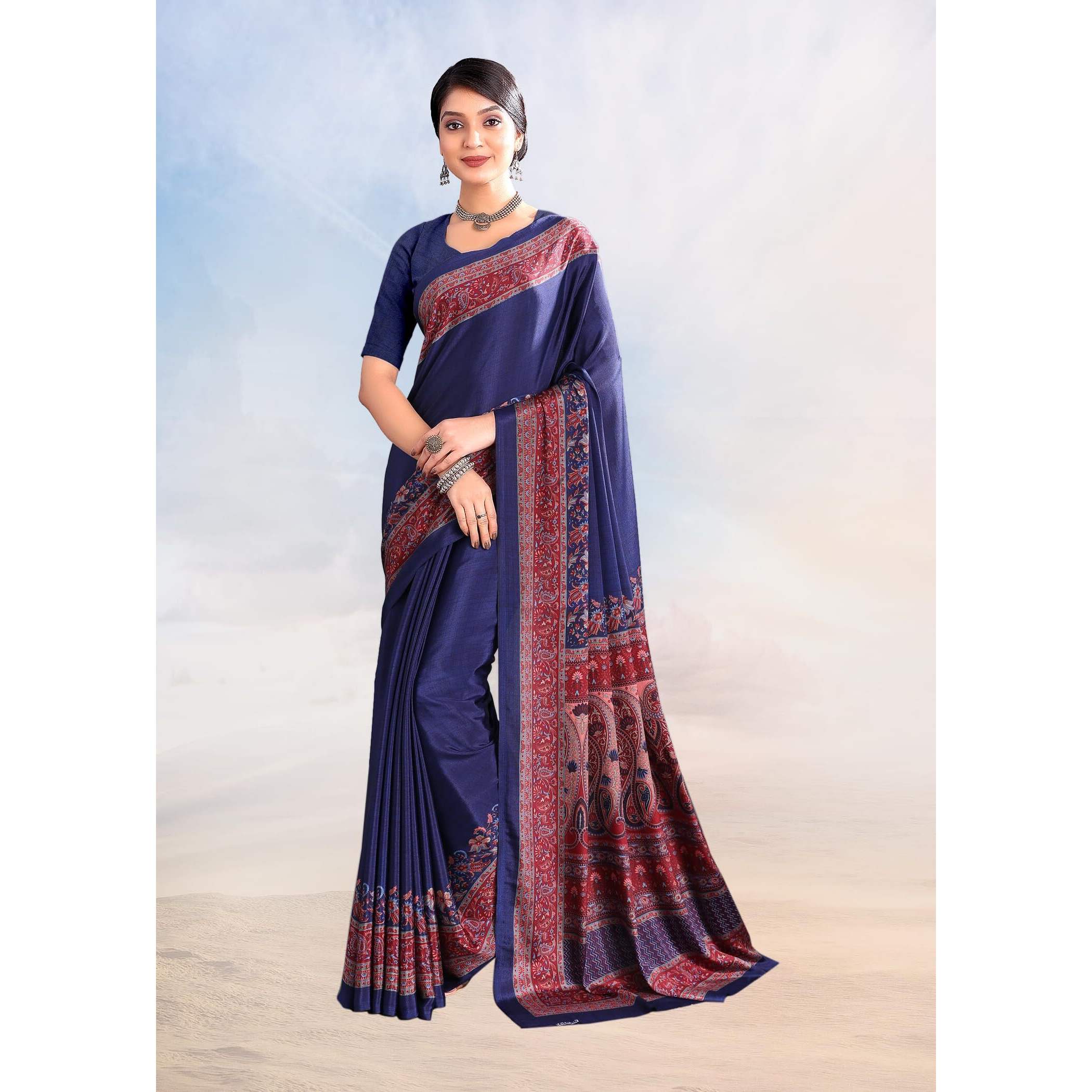 Jaanvi fashion Womens Ethnic Printed Crepe Silk Saree with Blouse Piece