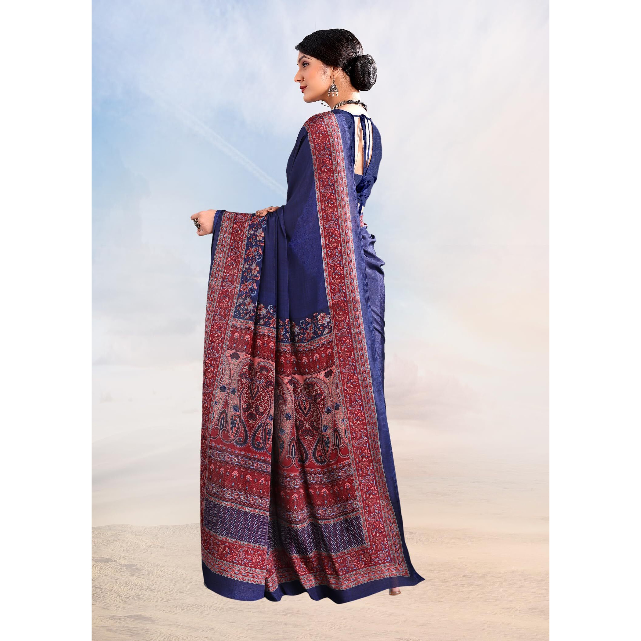 Jaanvi fashion Womens Ethnic Printed Crepe Silk Saree with Blouse Piece