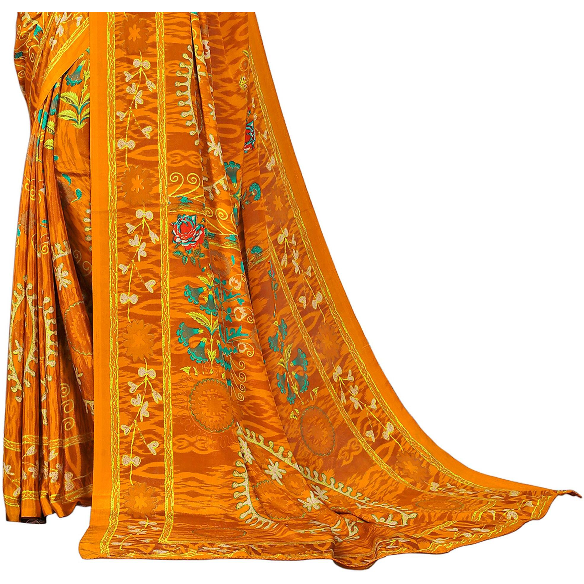 Jaanvi fashion Womens Crepe Silk Printed Saree With Blouse(ethnic-angle-8507-b,Mustard)