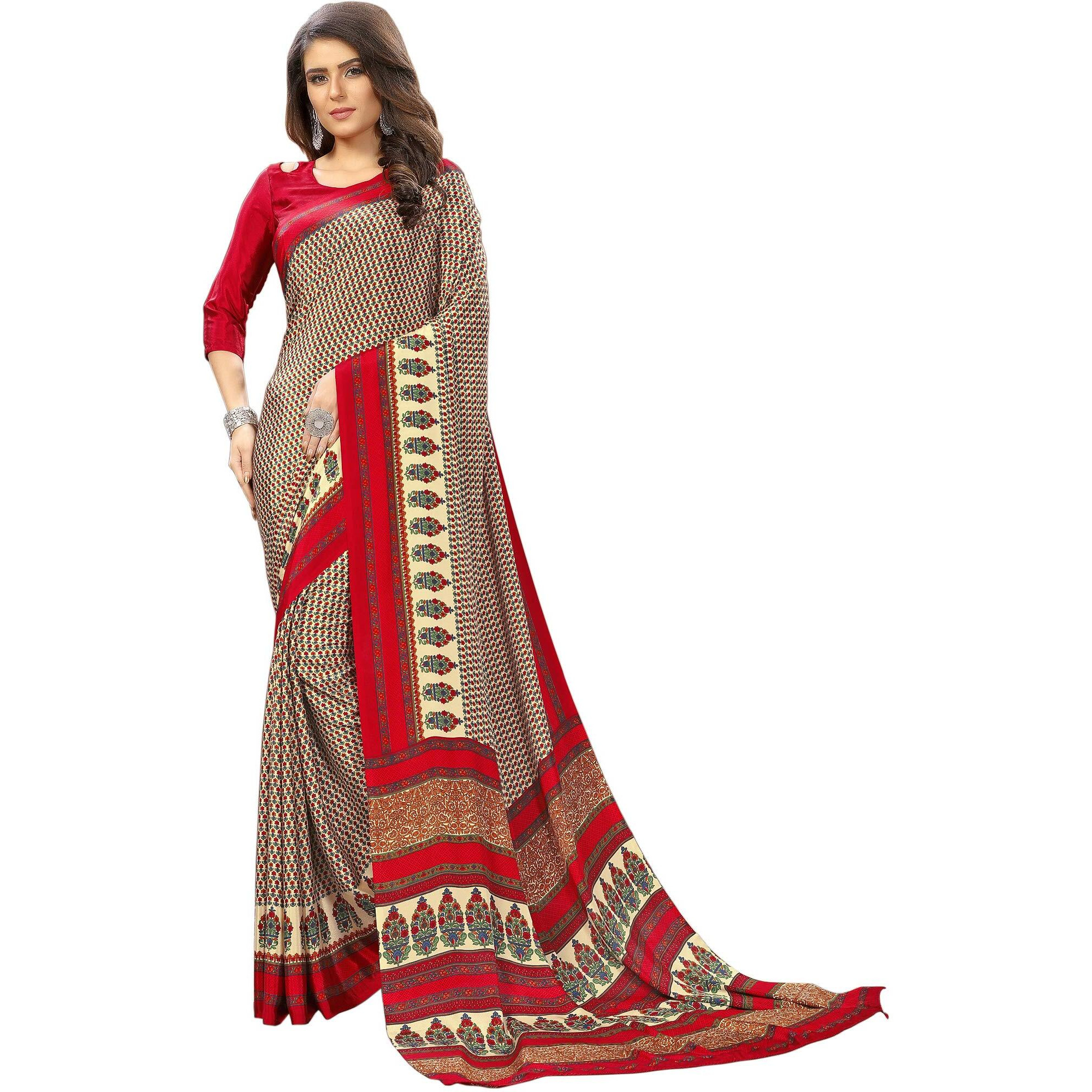 Jaanvi fashion Womens Crepe Silk Printed Saree With Blouse(ethnic-angle-8512-b,Red)