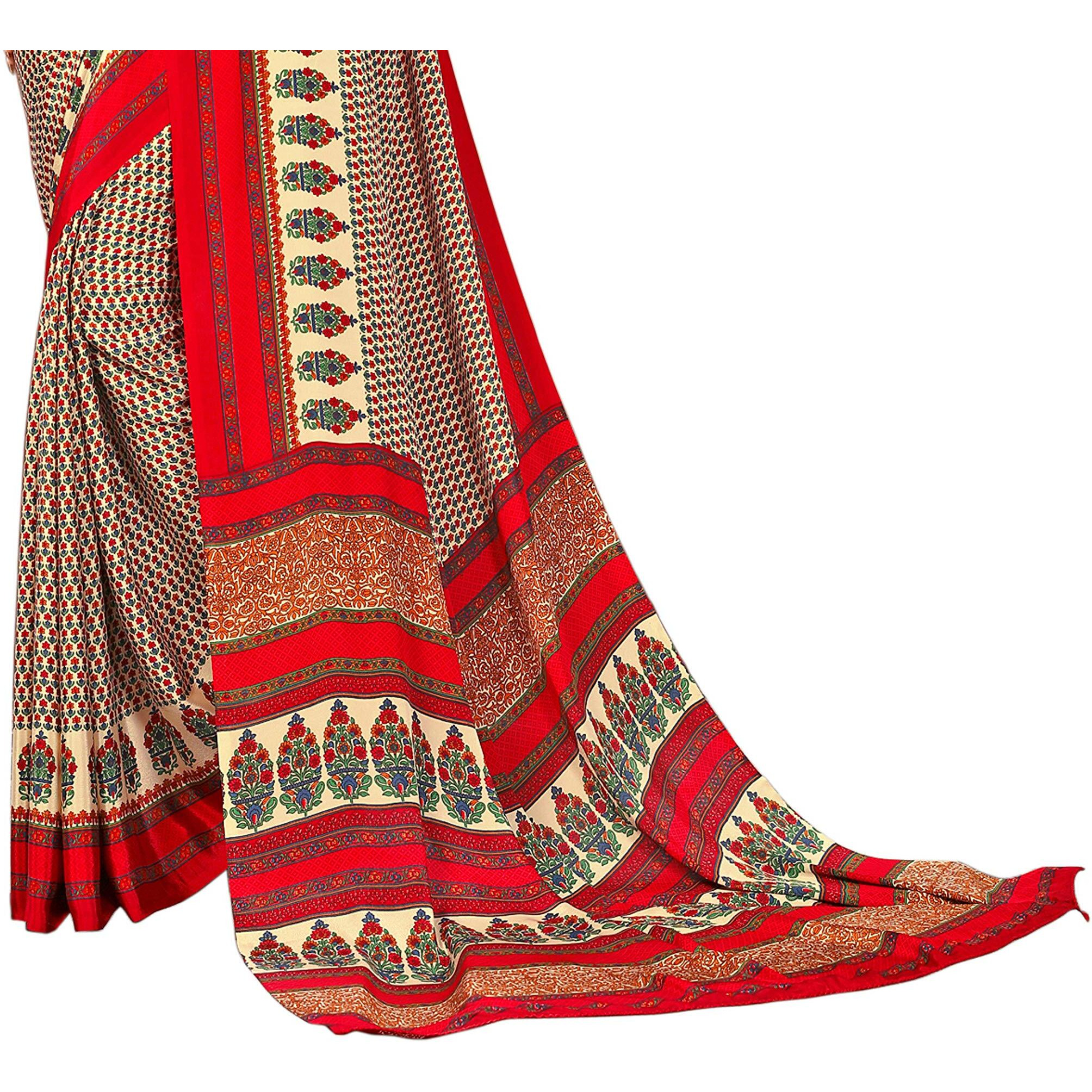 Jaanvi fashion Womens Crepe Silk Printed Saree With Blouse(ethnic-angle-8512-b,Red)