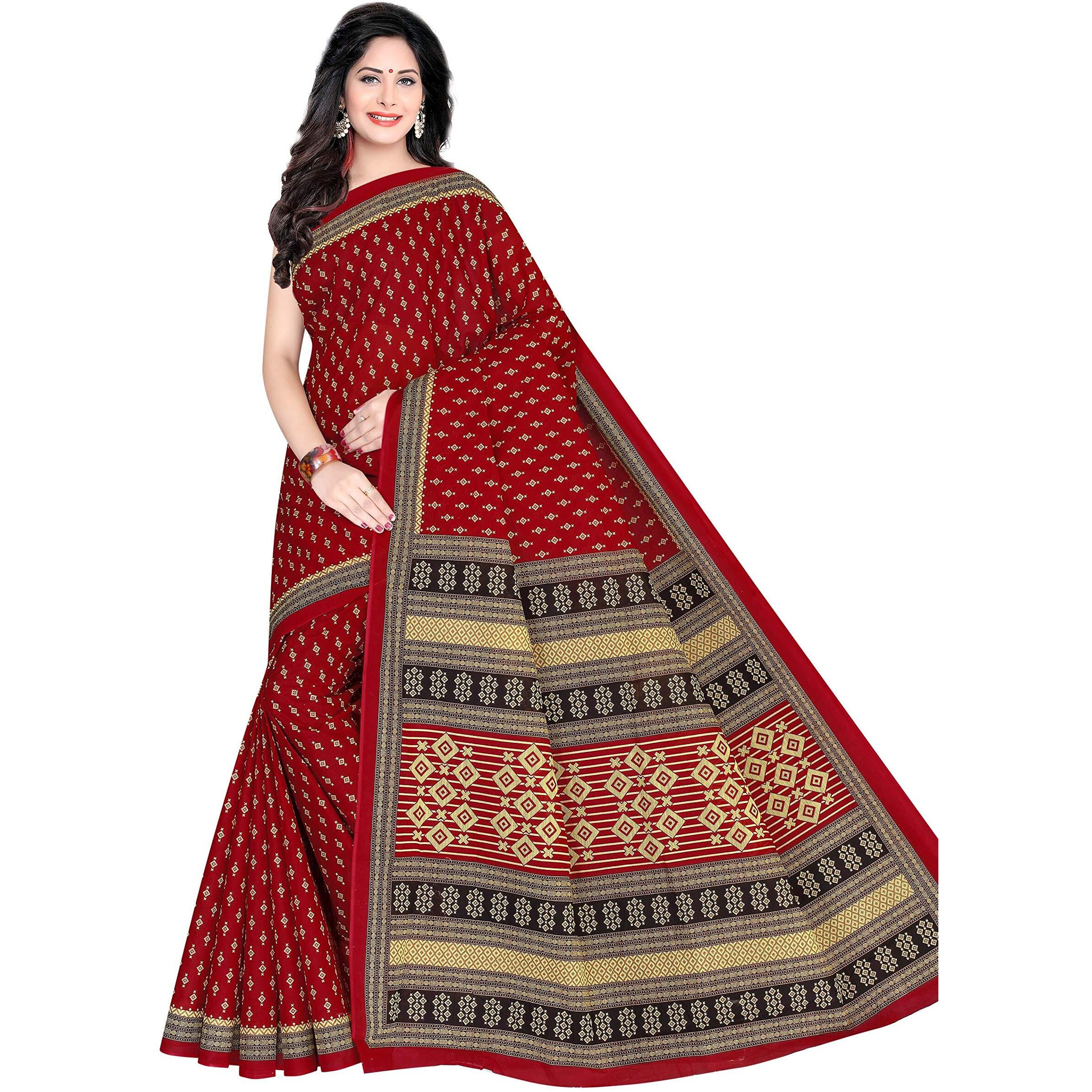 TAMAIRA FASHION Womens Pure Cotton Saree Without Blouse Piece (1653_Maroon)