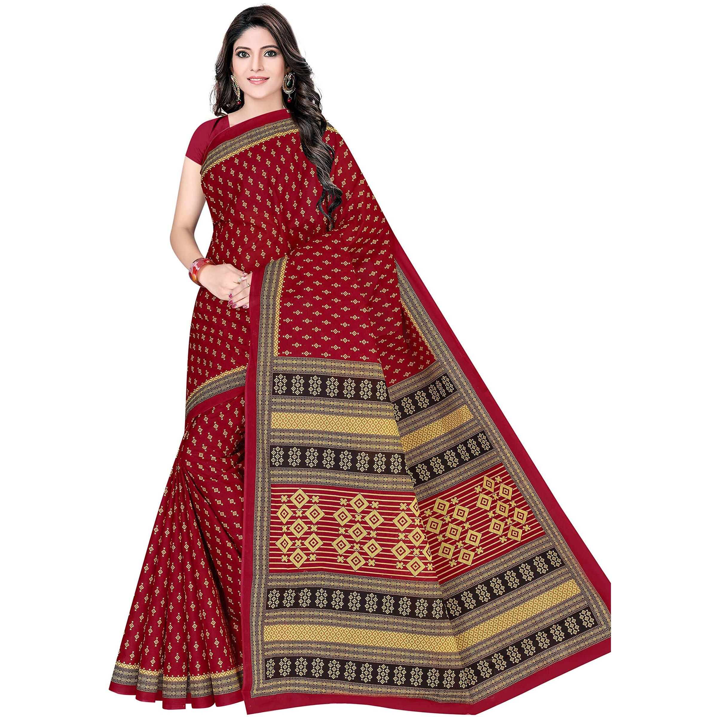 TAMAIRA FASHION Womens Pure Cotton Saree Without Blouse Piece (1653_Maroon)