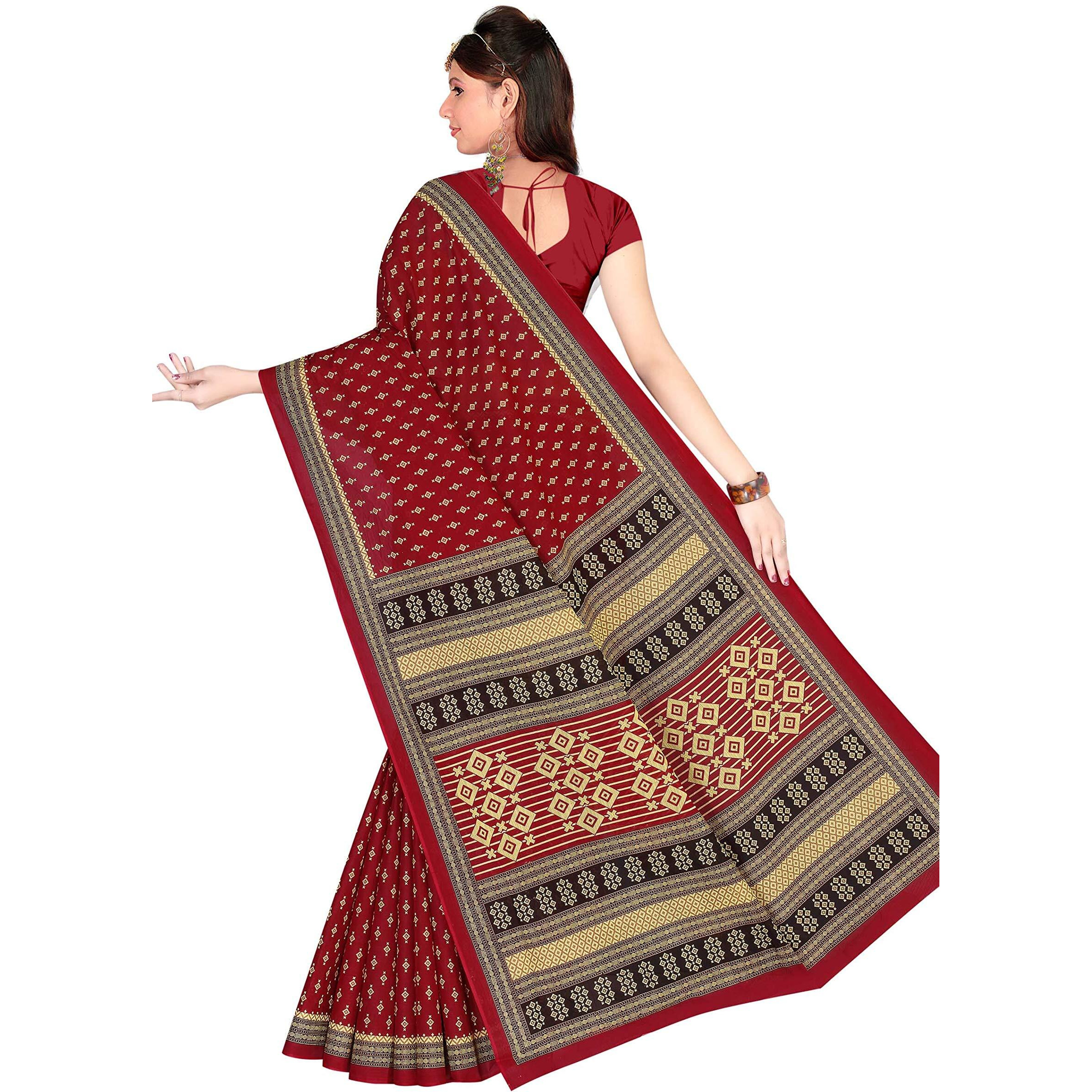 TAMAIRA FASHION Womens Pure Cotton Saree Without Blouse Piece (1653_Maroon)