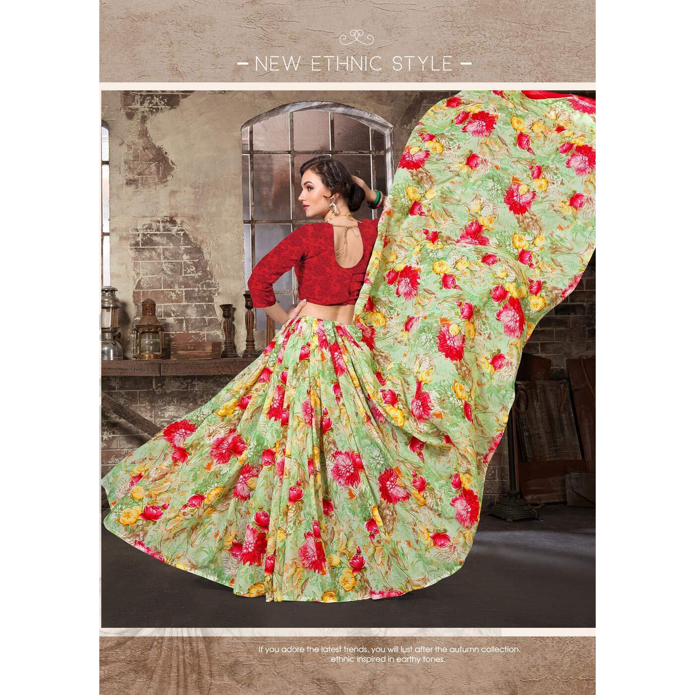 Mermaid Ocean Womens Georgette Saree With Blouse Piece (ME0242_Green)