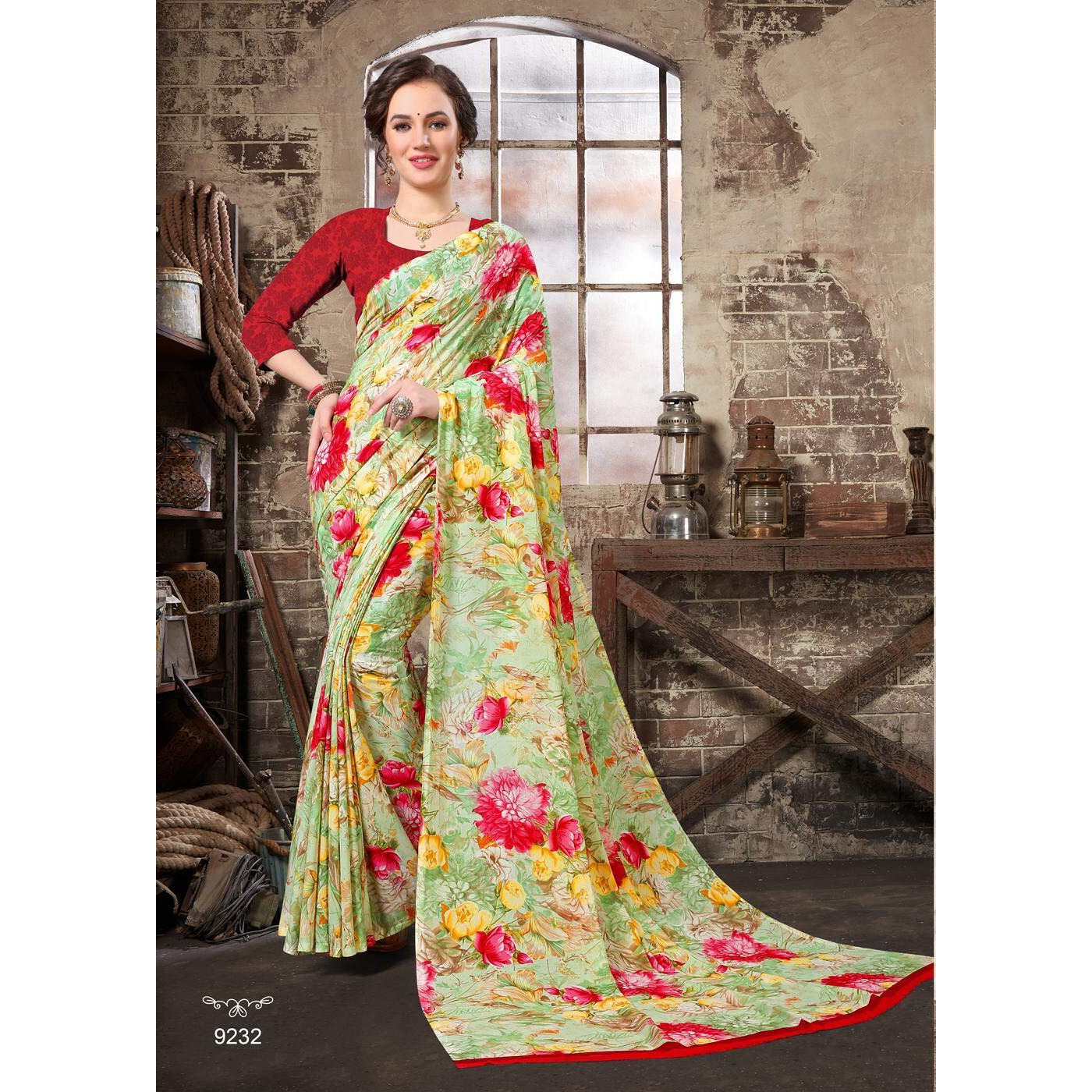Mermaid Ocean Womens Georgette Saree With Blouse Piece (ME0242_Green)