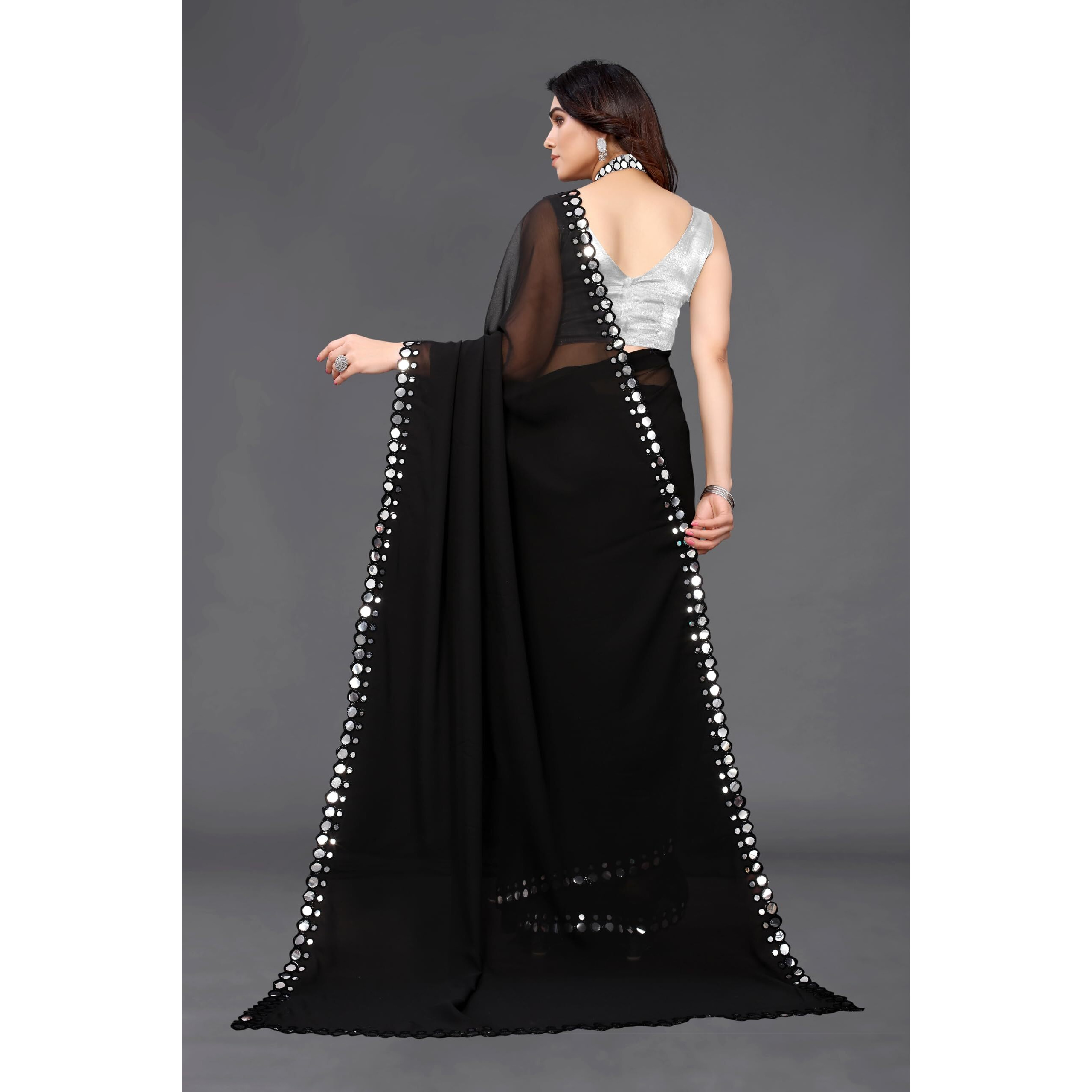 Regolith Designer Sarees for women s georgette ethnic wear for women with unstitched blouse piece (Black)