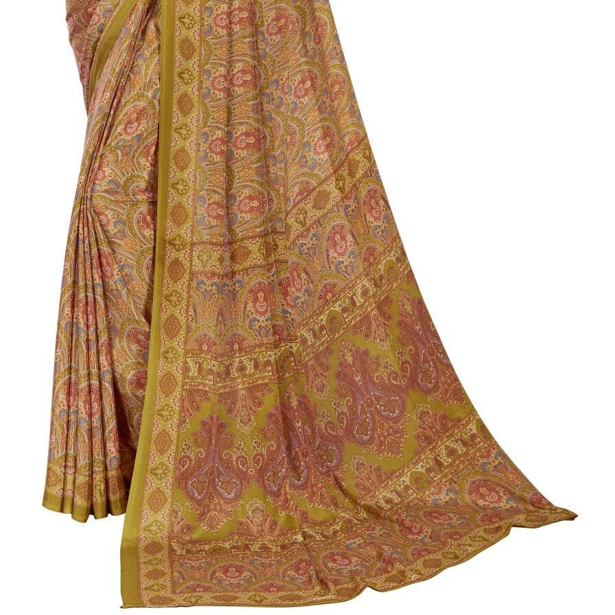 Jaanvi fashion Womens Crepe Silk Printed Saree With Blouse(fusion-8312-a,Mustard Yellow)