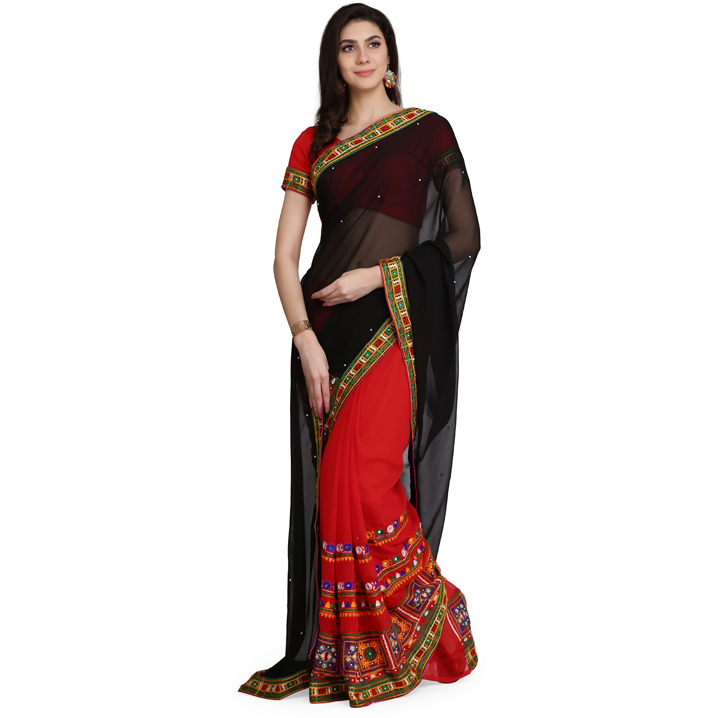 Arriva Fab Womens Georgette Saree (Riva711_Black)