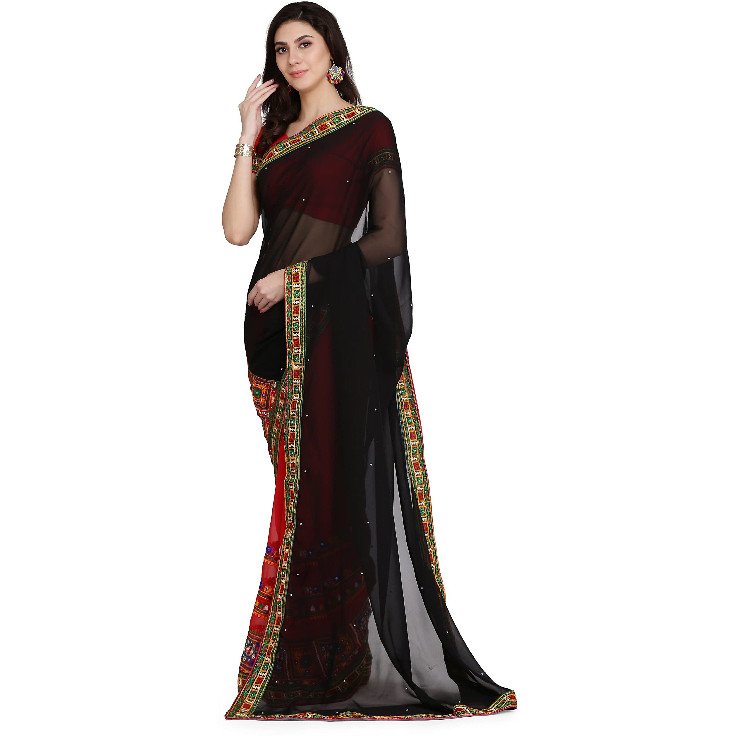 Arriva Fab Womens Georgette Saree (Riva711_Black)