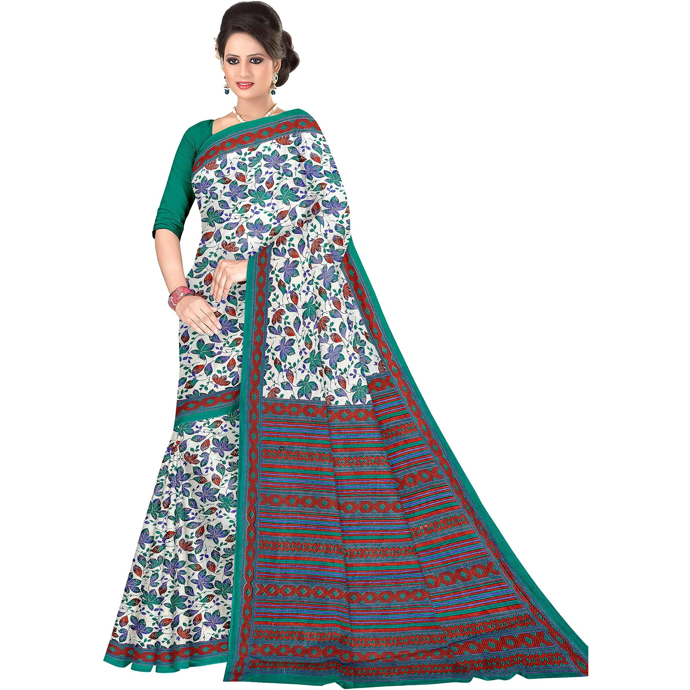 TAMAIRA FASHION Womens Plain Weave Pure Cotton Saree Without Blouse Piece(AB28_Seagreen)
