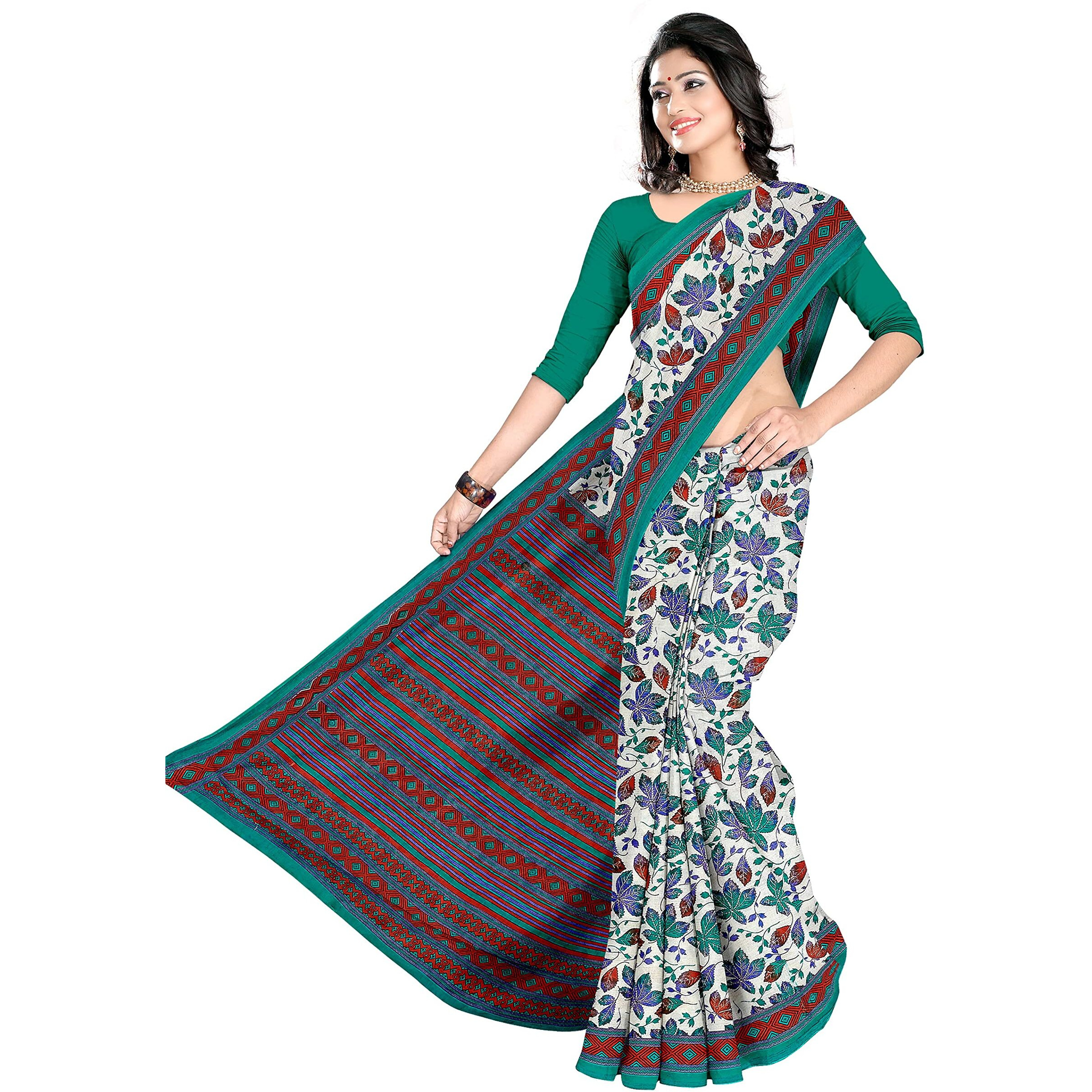 TAMAIRA FASHION Womens Plain Weave Pure Cotton Saree Without Blouse Piece(AB28_Seagreen)