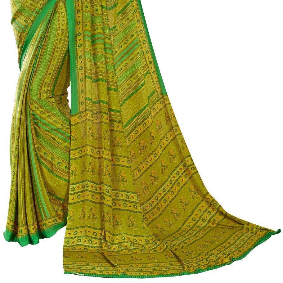 Jaanvi fashion Womens Crepe Silk Printed Saree With Blouse(fusion-8304-a,Olive Green)