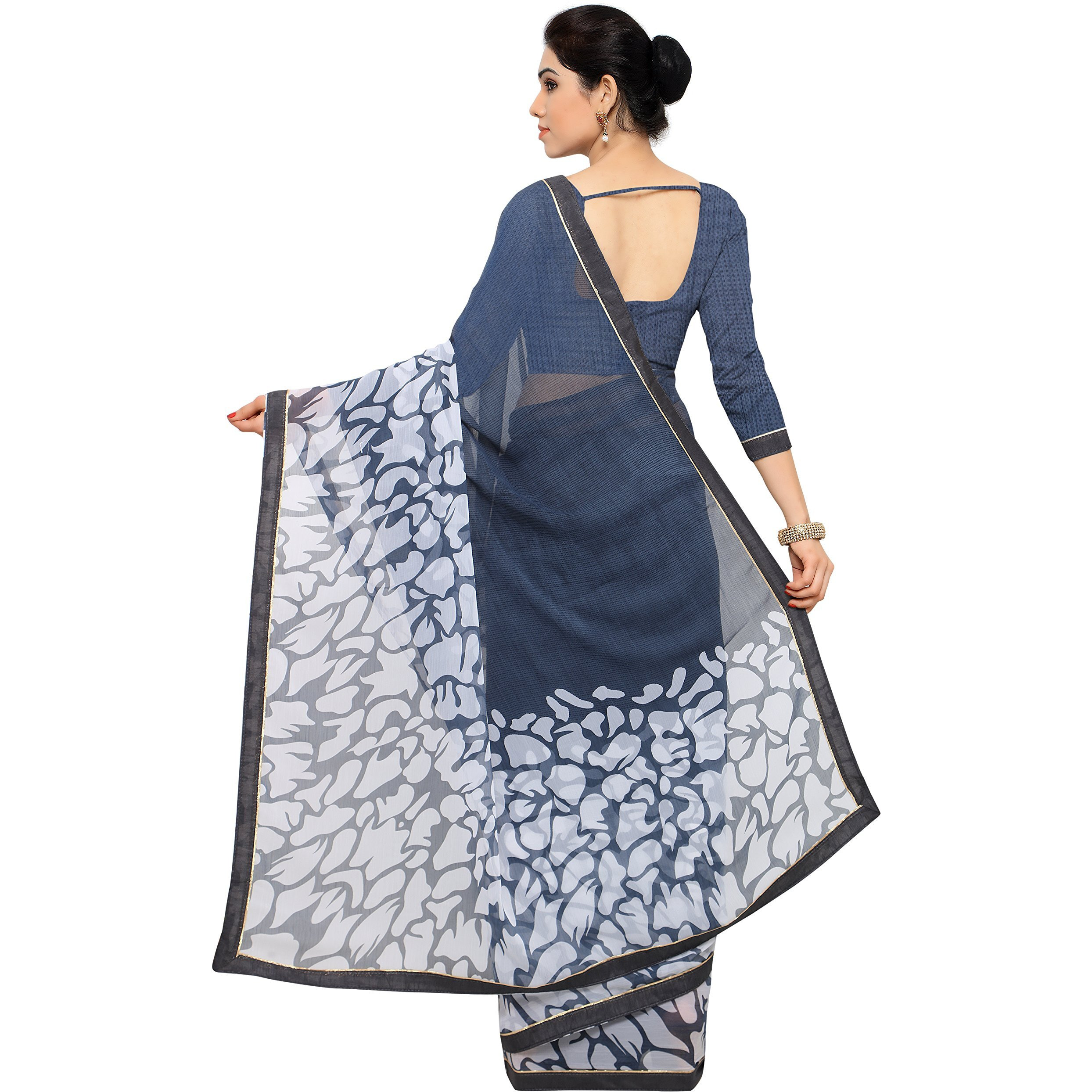 Jaanvi fashion Chiffon Blend with Blouse Piece Saree (Cherry-Grey-ct 6.3)