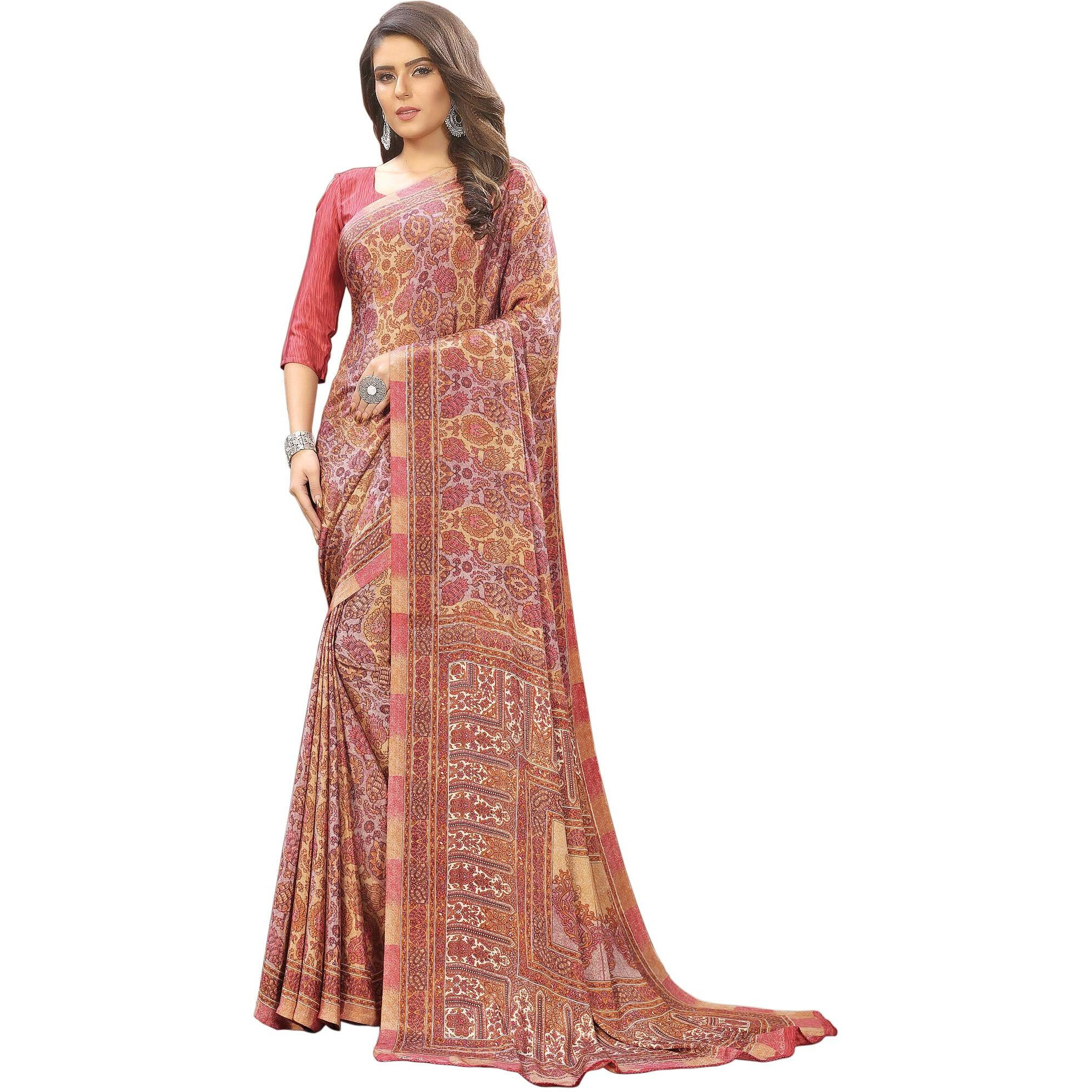 Jaanvi fashion Womens Crepe Silk Printed Saree With Blouse(ethnic-angle-8513-b,Pastel Pink)