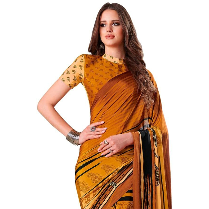 Jaanvi fashion Printed Crepe Silk Saree With Blouse(dream-liner-8913-b)