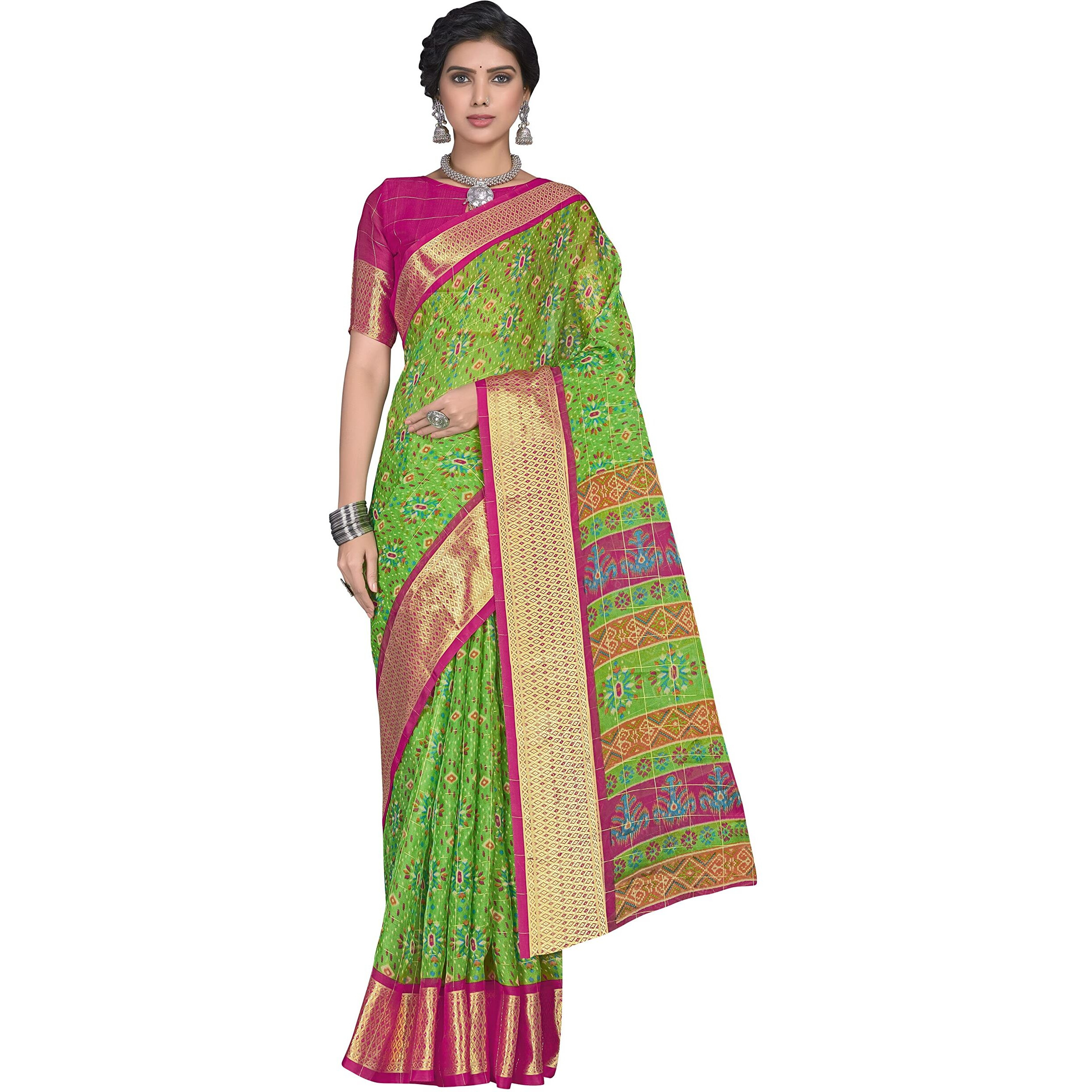 Glory Sarees Womens Organza Bandhani Saree With Blouse Piece (Organza101_Green)