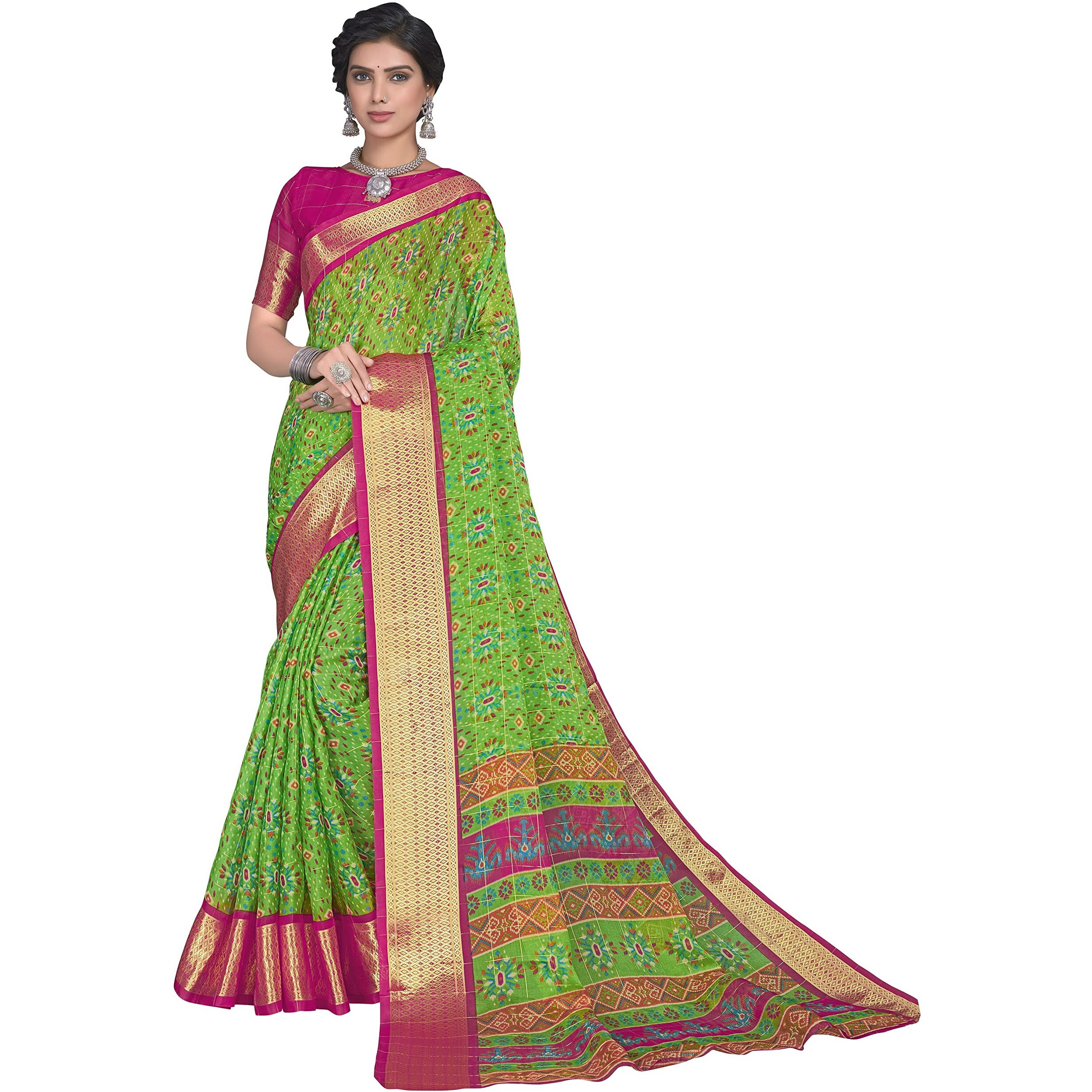 Glory Sarees Womens Organza Bandhani Saree With Blouse Piece (Organza101_Green)