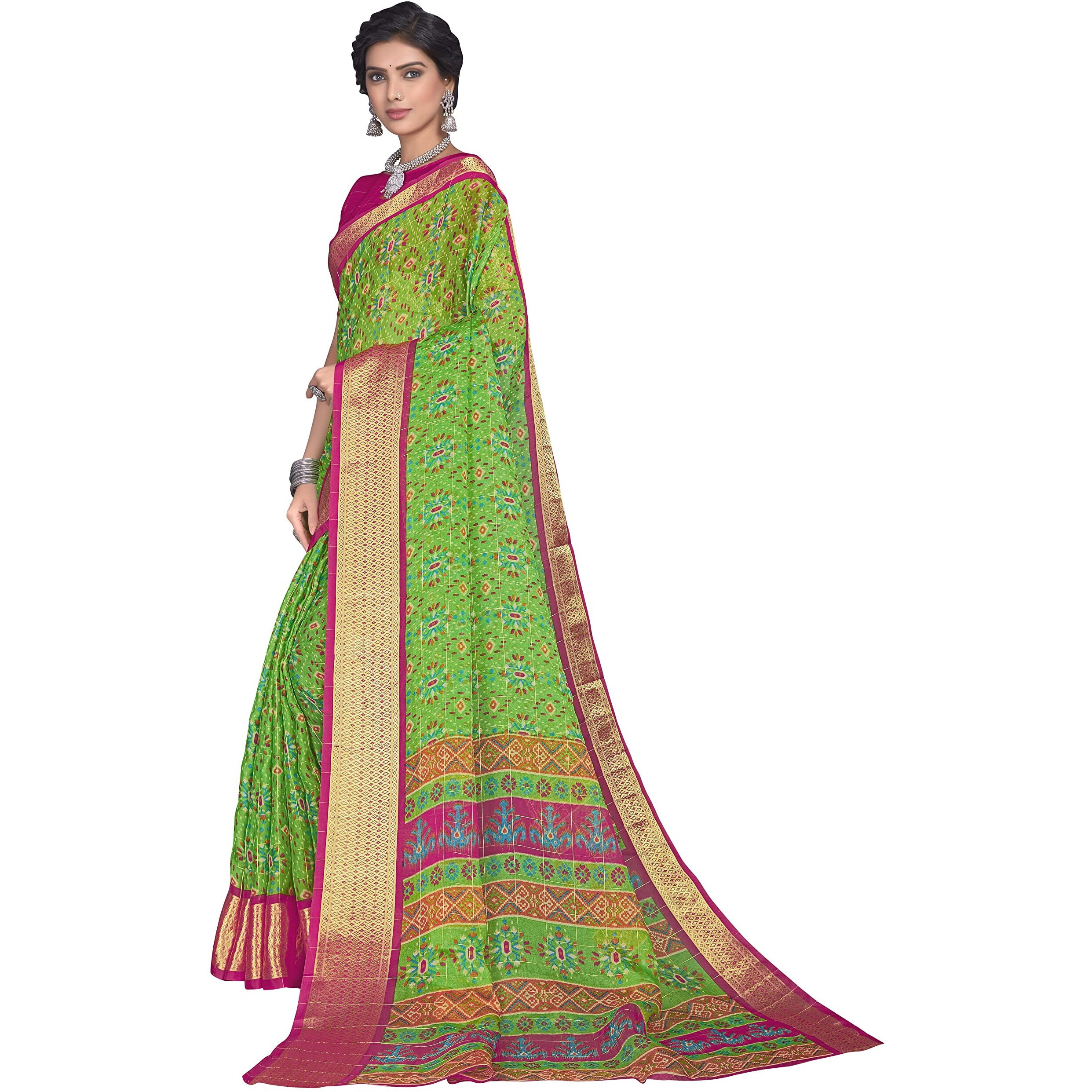 Glory Sarees Womens Organza Bandhani Saree With Blouse Piece (Organza101_Green)