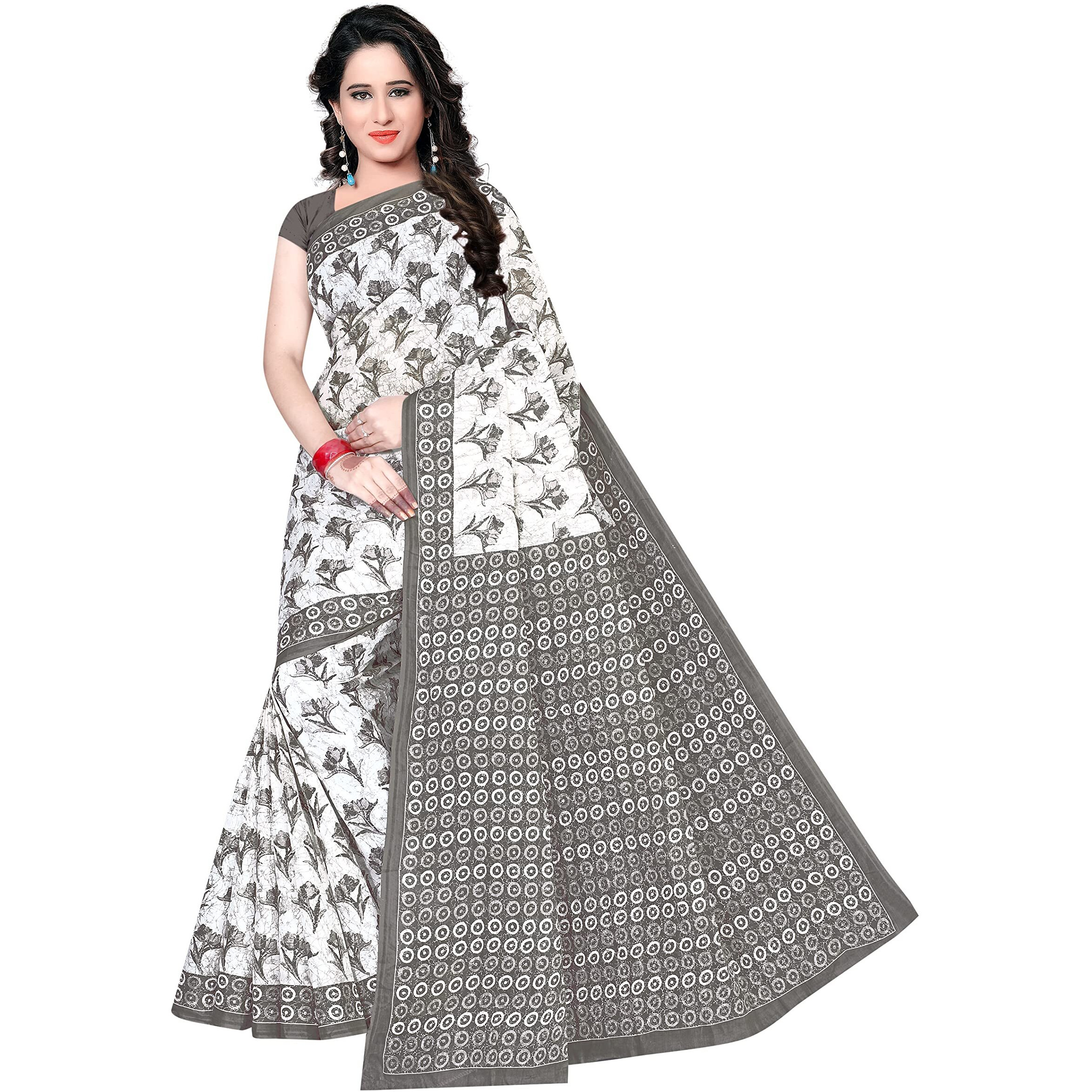 TAMAIRA FASHION Womens cotton saree without blouse piece (1338_Grey_Malmal)