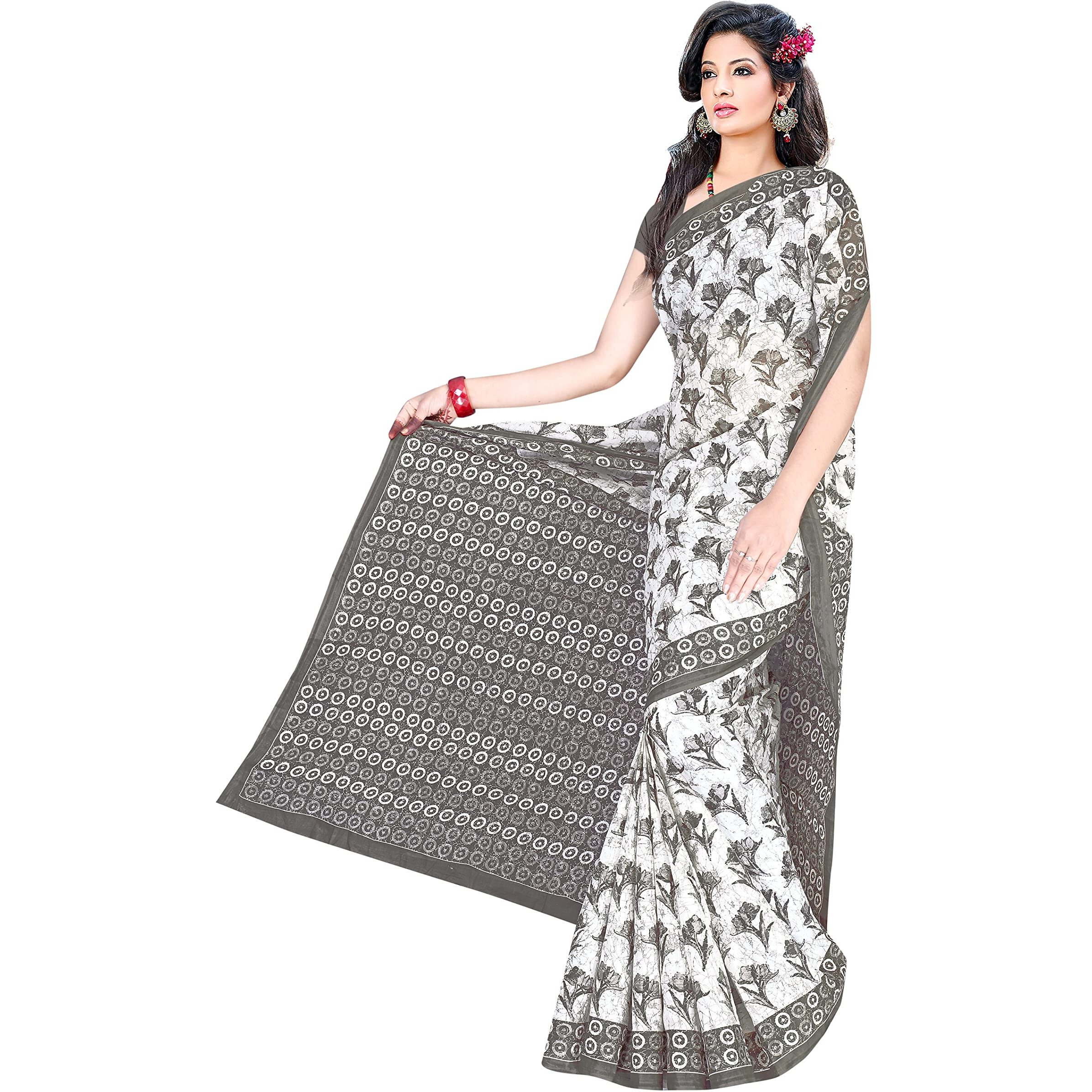 TAMAIRA FASHION Womens cotton saree without blouse piece (1338_Grey_Malmal)