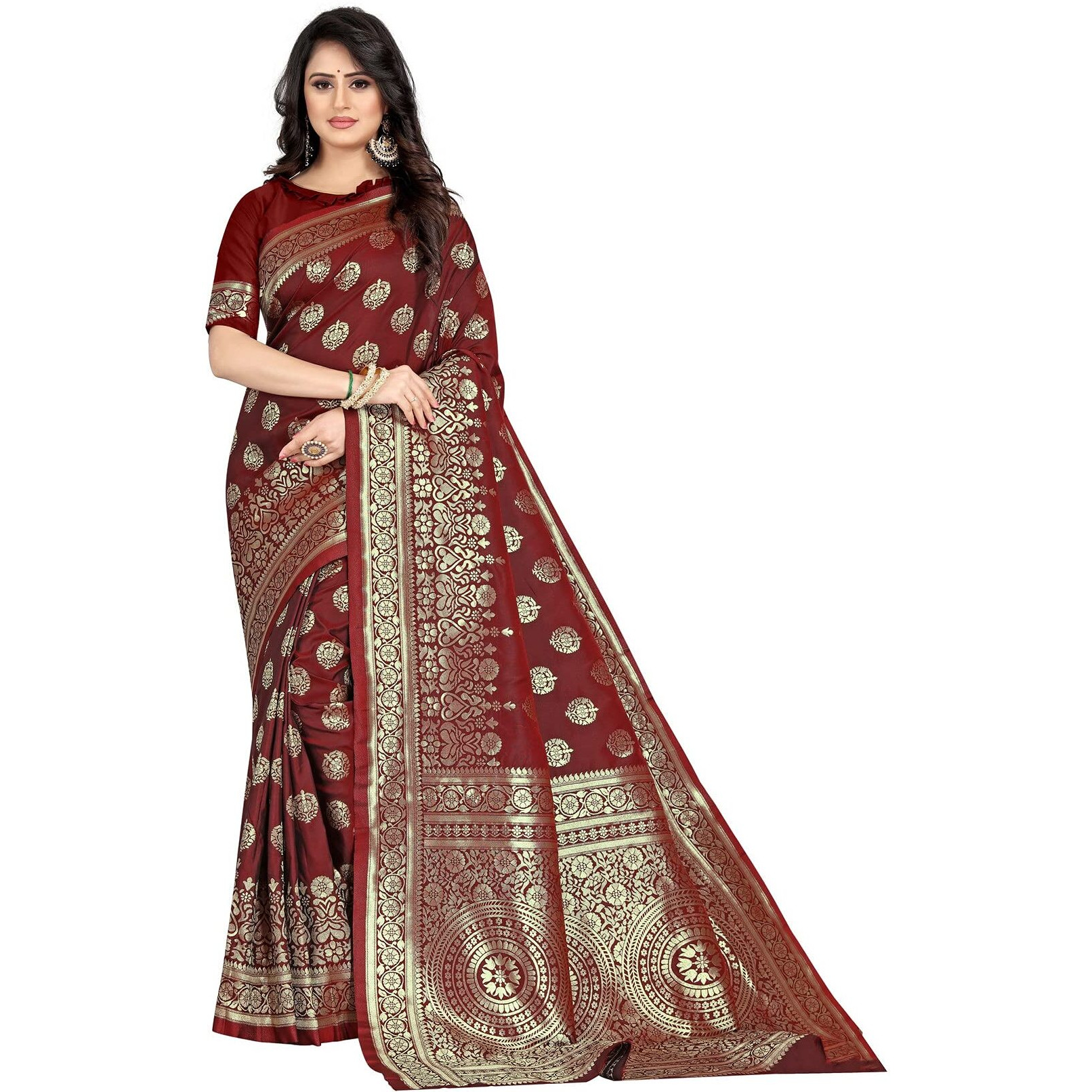 Sugathari Womens Banarasi Saree Pure Kanjivaram Silk Saree Soft new ladies 2023 Design Wear Pattu Sarees Latest Cotton Party Sari collections With Blouse Piece for Wedding sadi (PARI S-2 MAROON)