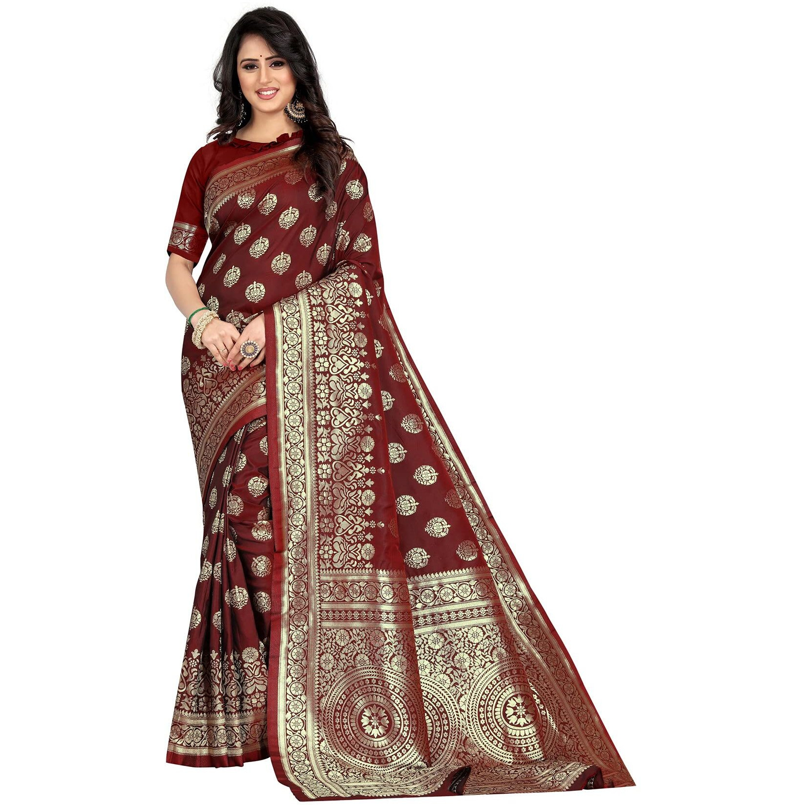 Sugathari Womens Banarasi Saree Pure Kanjivaram Silk Saree Soft new ladies 2023 Design Wear Pattu Sarees Latest Cotton Party Sari collections With Blouse Piece for Wedding sadi (PARI S-2 MAROON)
