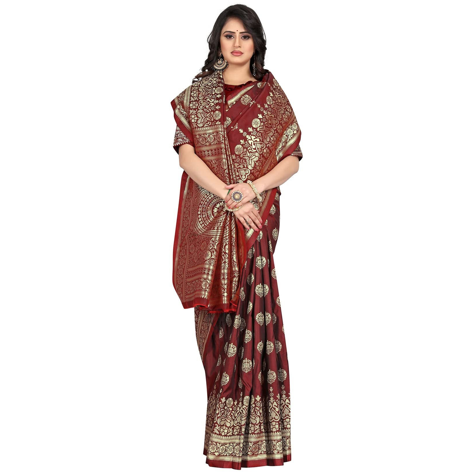 Sugathari Womens Banarasi Saree Pure Kanjivaram Silk Saree Soft new ladies 2023 Design Wear Pattu Sarees Latest Cotton Party Sari collections With Blouse Piece for Wedding sadi (PARI S-2 MAROON)