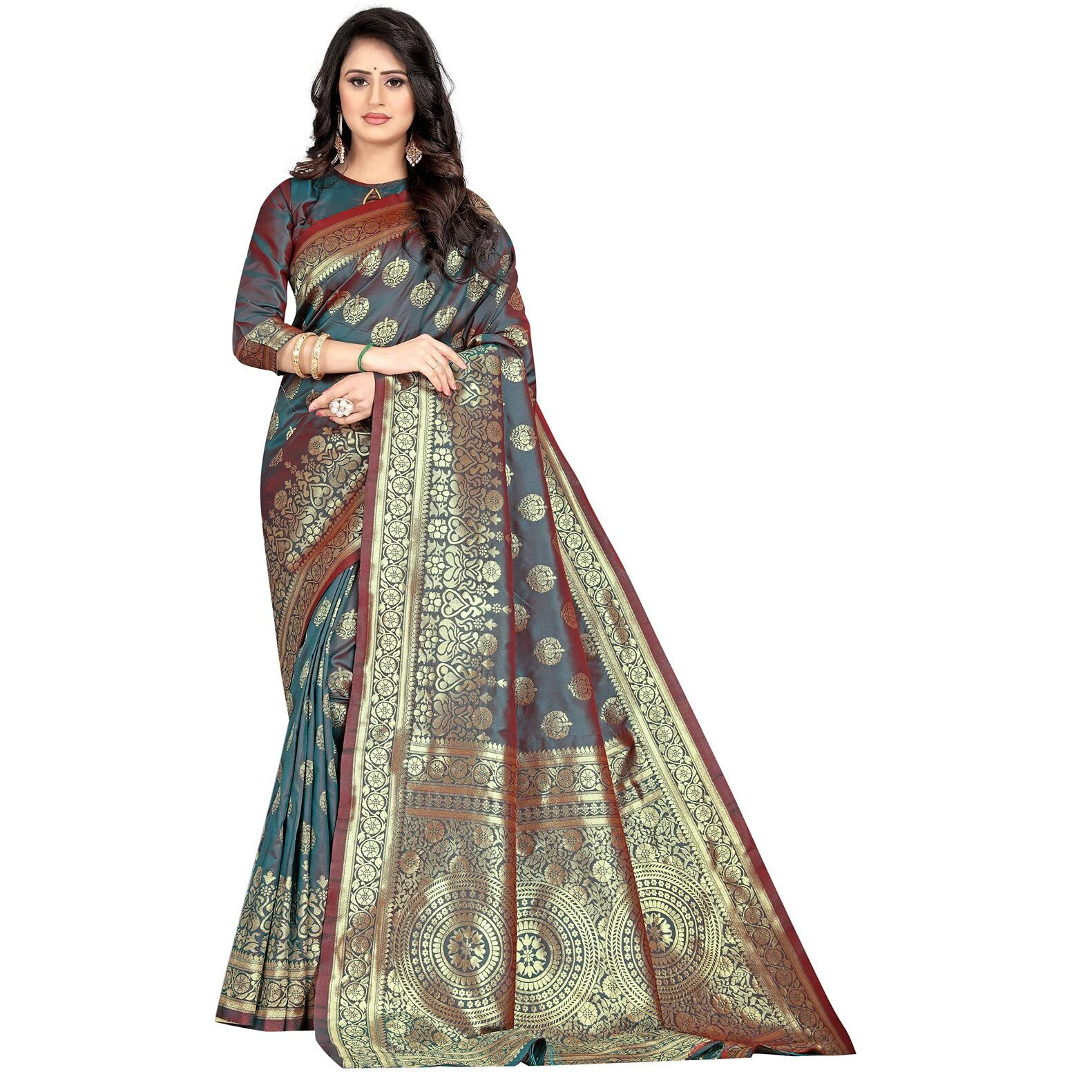 Sugathari Womens Banarasi Saree Pure Kanjivaram Silk Saree Soft new ladies 2023 Design Wear Pattu Sarees Latest Cotton Party Sari collections With Blouse Piece for Wedding sadi (PARI S-2 RAMA)