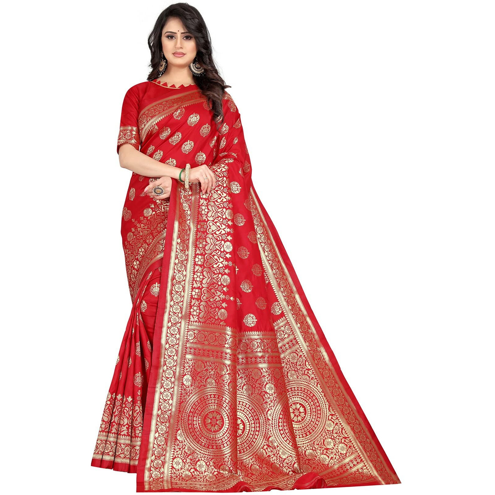 Sugathari Womens Banarasi Saree Pure Kanjivaram Silk Saree Soft new ladies 2023 Design Wear Pattu Sarees Latest Cotton Party Sari collections With Blouse Piece for Wedding sadi (PARI S-2 RED)
