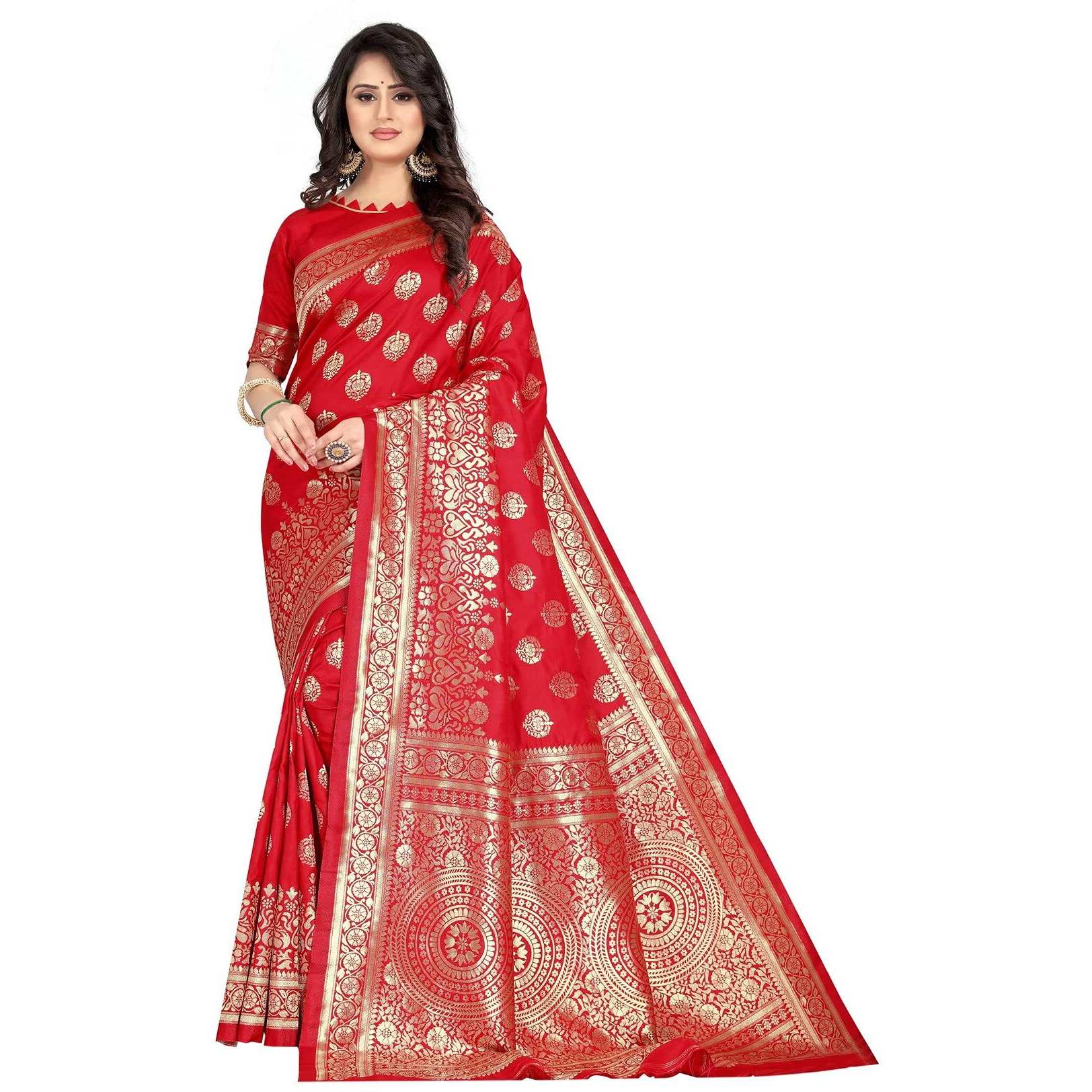 Sugathari Womens Banarasi Saree Pure Kanjivaram Silk Saree Soft new ladies 2023 Design Wear Pattu Sarees Latest Cotton Party Sari collections With Blouse Piece for Wedding sadi (PARI S-2 RED)