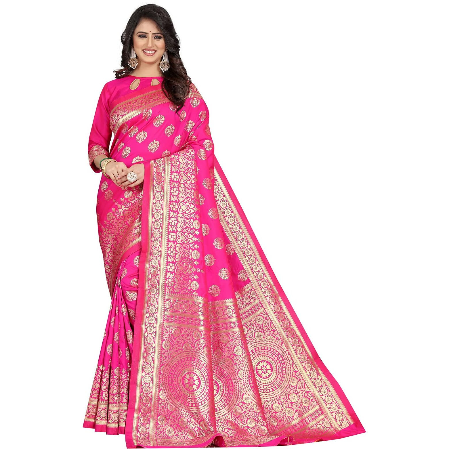 Sugathari Womens Banarasi Saree Pure Kanjivaram Silk Saree Soft new ladies 2023 Design Wear Pattu Sarees Latest Cotton Party Sari collections With Blouse Piece for Wedding sadi (PARI S-2 RANI)