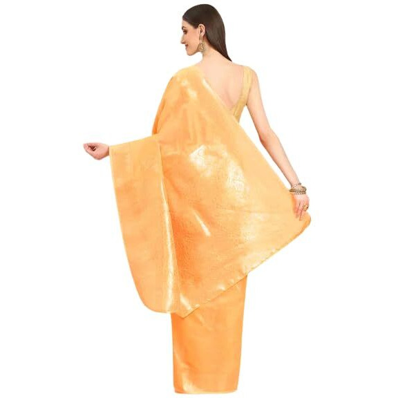 SILK LAND Womens Cotton Kota Silk Zari Woven Thread Saree With Unstitched Blouse Piece(Orange)
