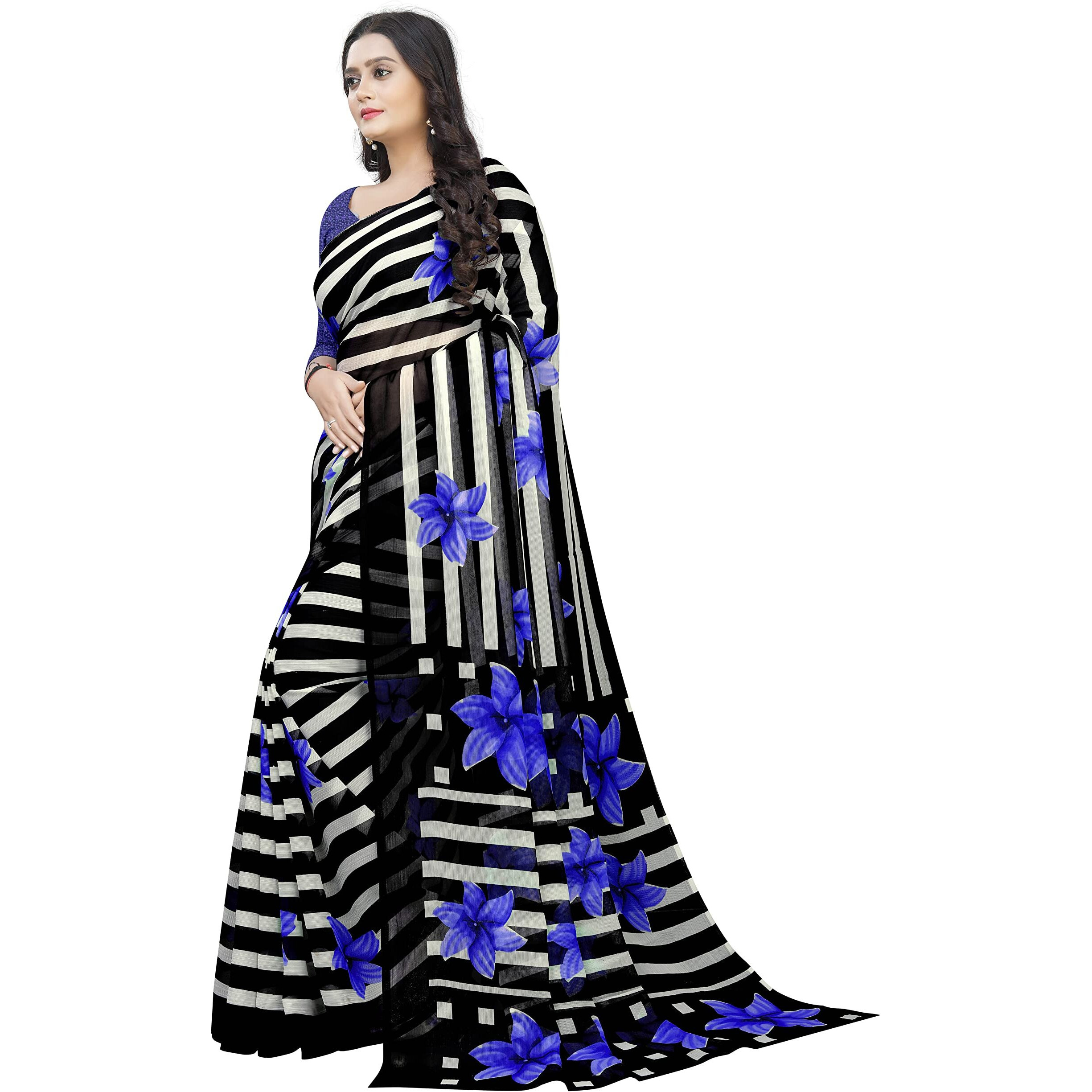 Amazon Brand - Anarva Womens Chiffon Printed Saree With Blouse Piece
