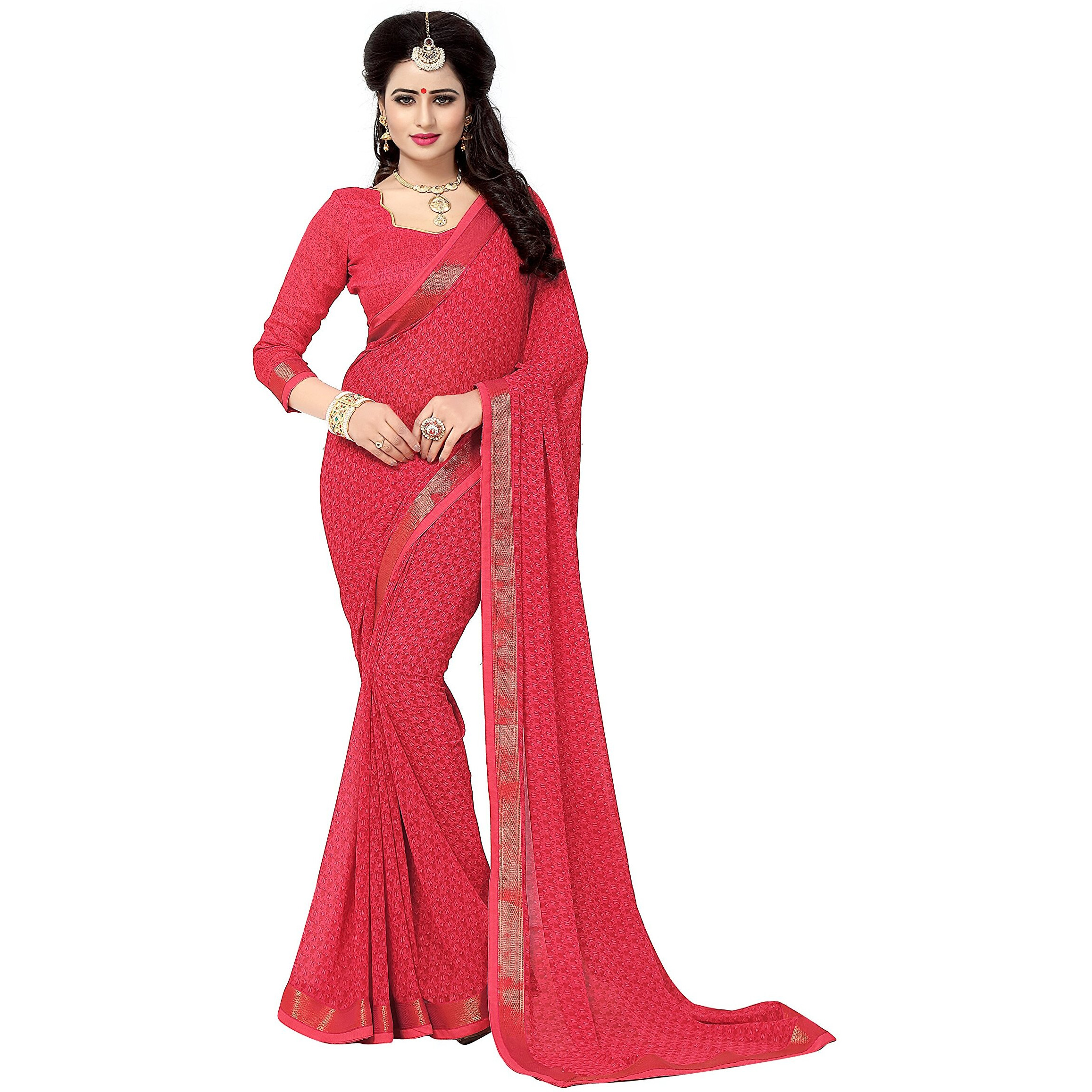 OOMPH Womens Bhagalpuri Art Silk Saree With Blouse (rbaf_2485b_n_Strawberry Pink_OS_Strawberry Pink)