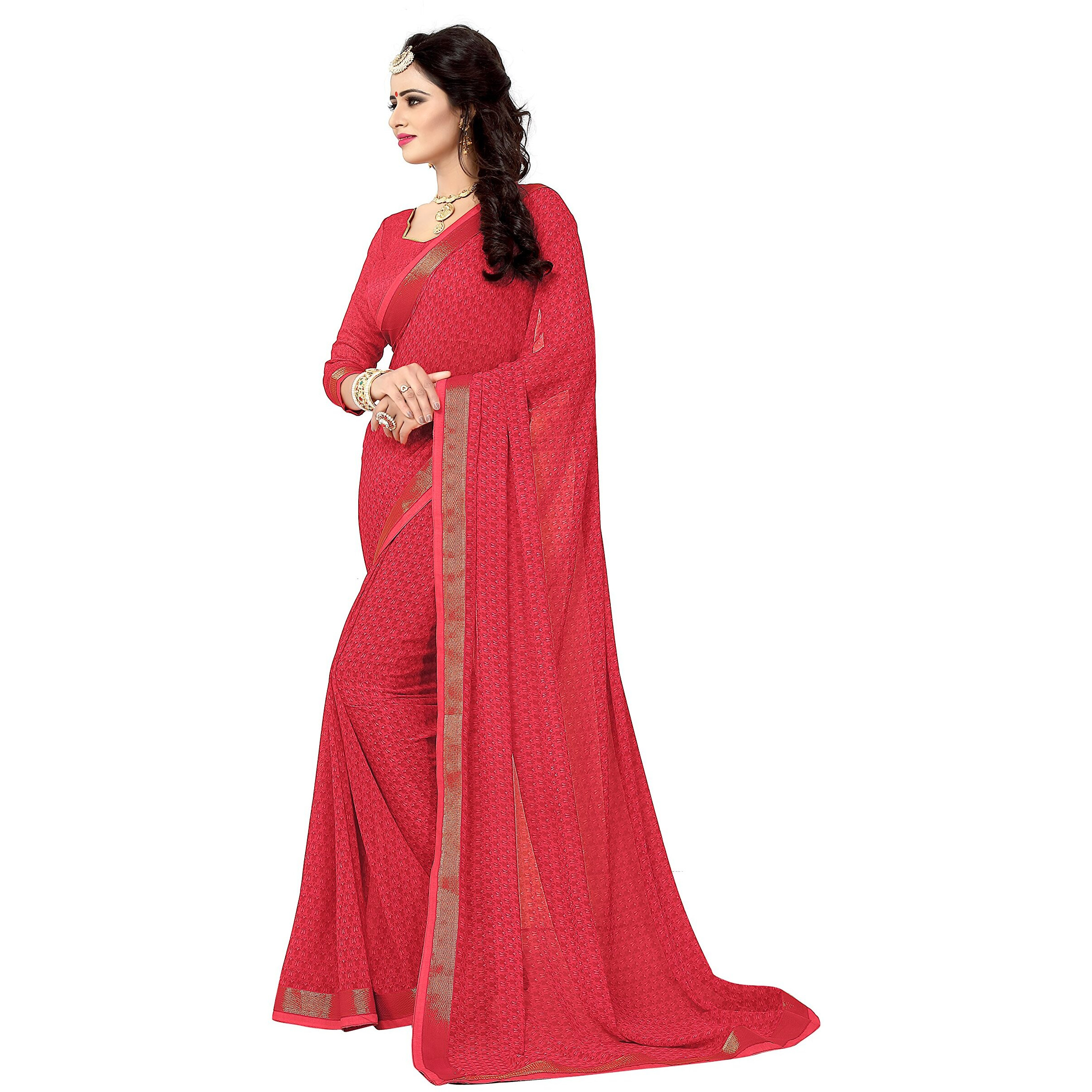 OOMPH Womens Bhagalpuri Art Silk Saree With Blouse (rbaf_2485b_n_Strawberry Pink_OS_Strawberry Pink)