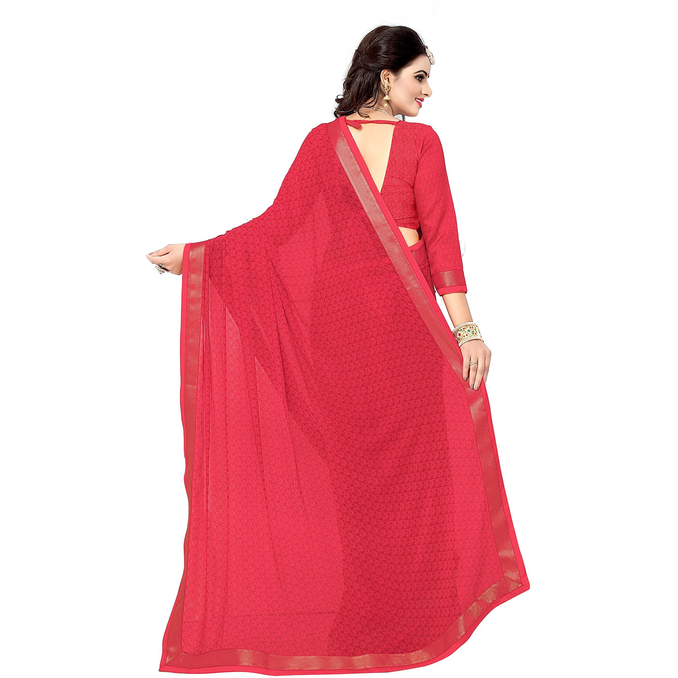 OOMPH Womens Bhagalpuri Art Silk Saree With Blouse (rbaf_2485b_n_Strawberry Pink_OS_Strawberry Pink)