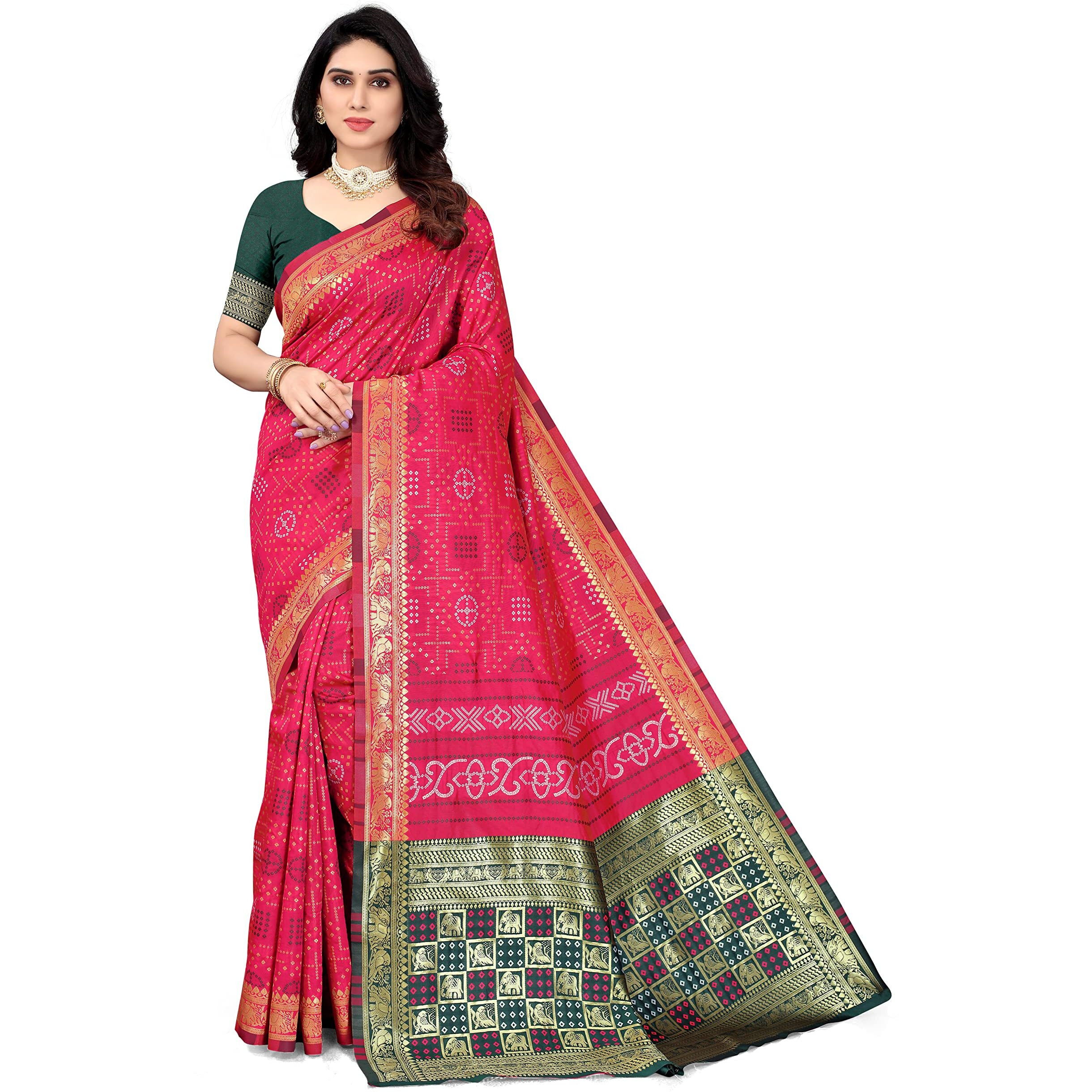 SERONA FABRICS Womens Banarasi Silk Blend Saree With Blouse Piece (SERONA1641__Pink)