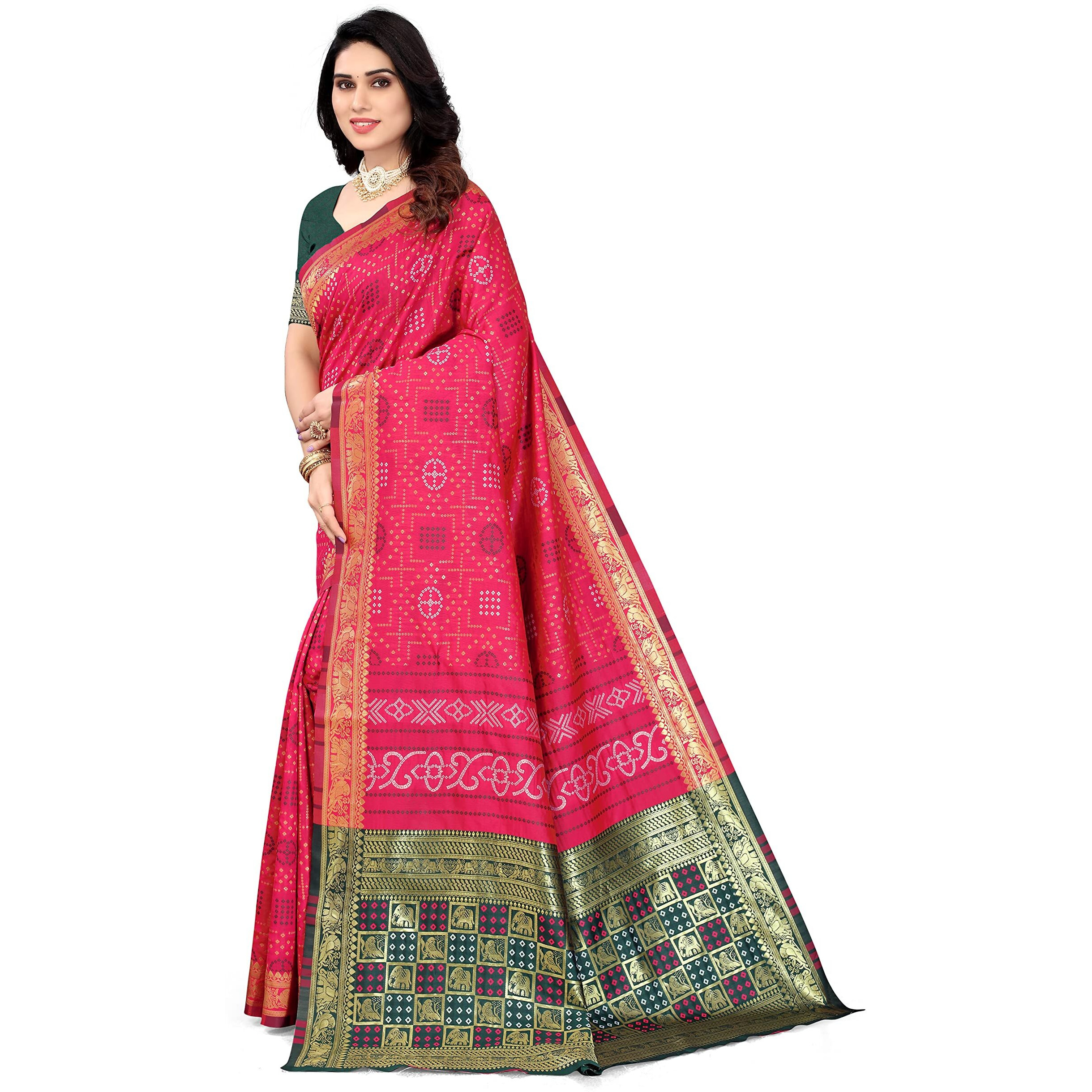 SERONA FABRICS Womens Banarasi Silk Blend Saree With Blouse Piece (SERONA1641__Pink)